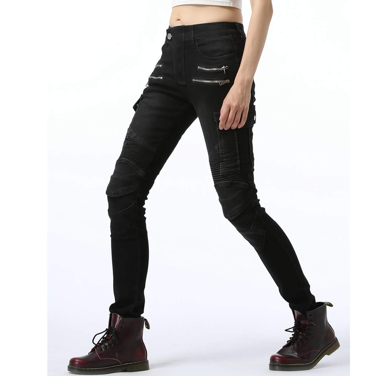 Takuey Women's Motorcycle Riding Jeans - Black Size 26 | Motocross & Racing Protective Pants for Bikers | Perfect for Commuting, Touring & Off-Road Adventures