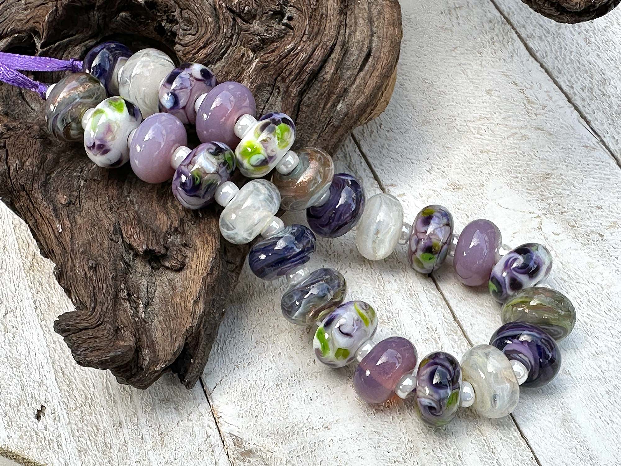 24 Purple Pink Petal Swirl Lampwork Glass Beads for Jewelry Making - DIY Bracelets, Necklaces & Craft Projects - Handmade Artisan Beads for Boho Style Accessories