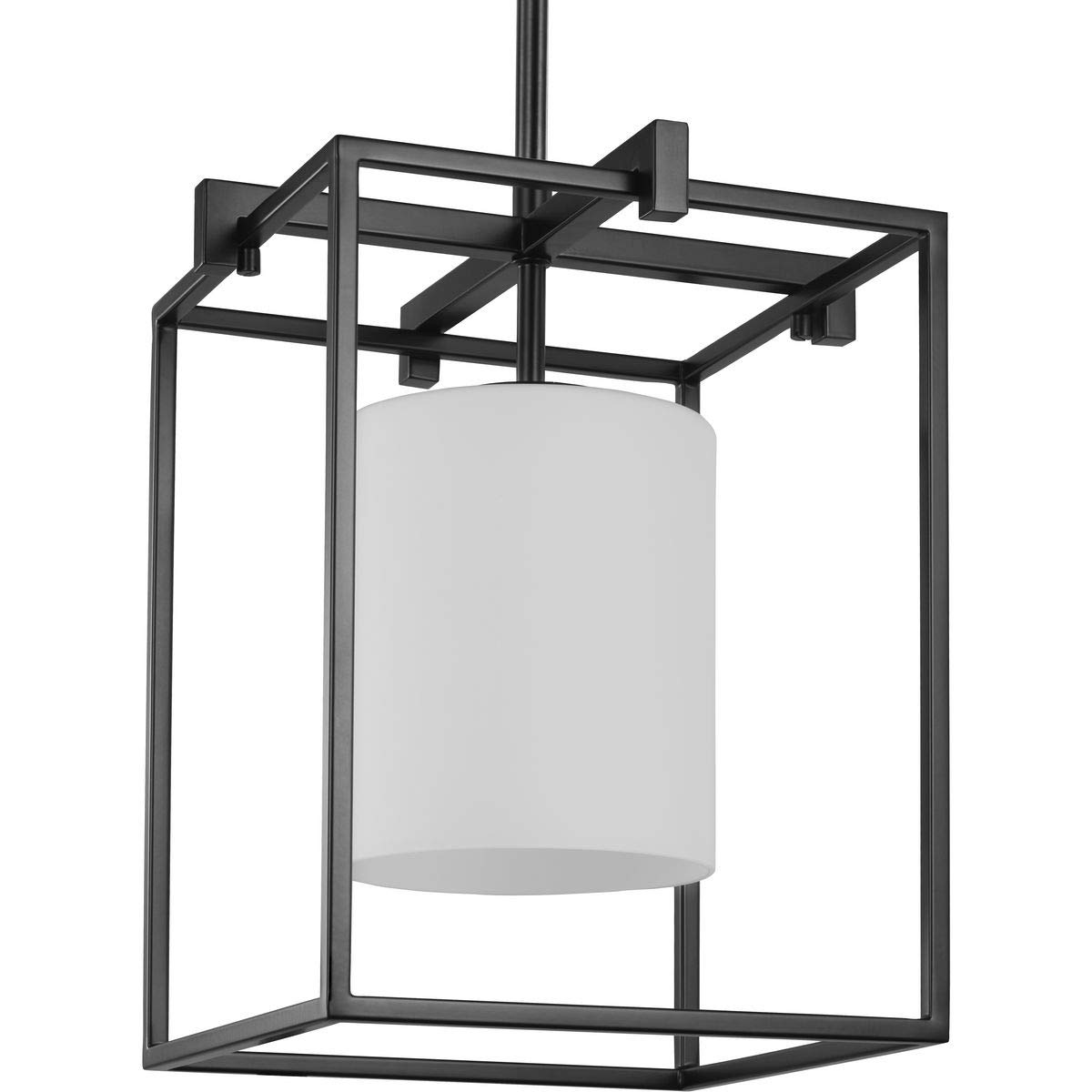 Chadwick Collection 1-Light Etched Opal Glass Modern Pendant Light in Matte Black - Perfect for Kitchen Island, Dining Room, and Entryway Lighting
