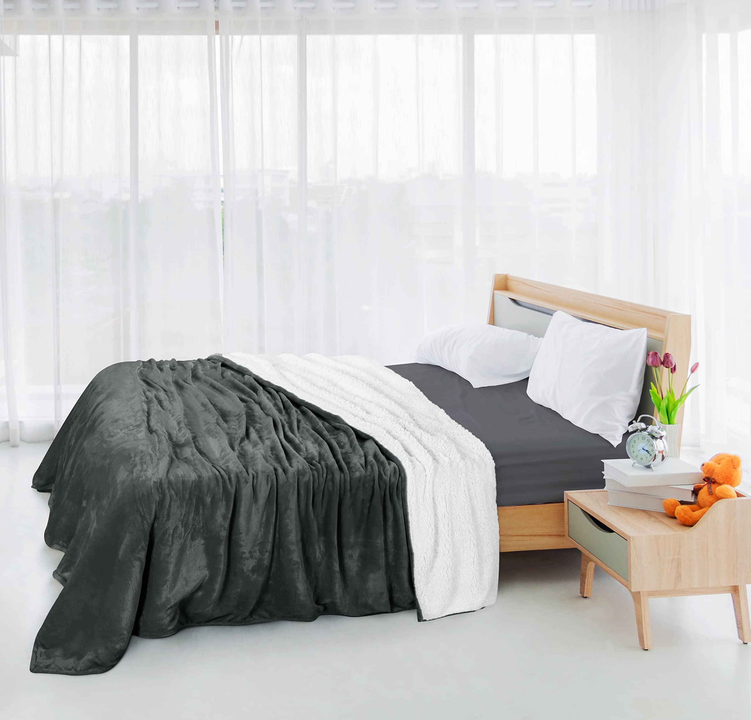 Utopia Bedding Sherpa Blanket Full Size (Grey, 90x84 Inches) - Ultra Soft Lightweight Reversible Fleece Blanket for Bed, Sofa, Camping & Travel - Cozy Home Decor & Outdoor Adventure Essential