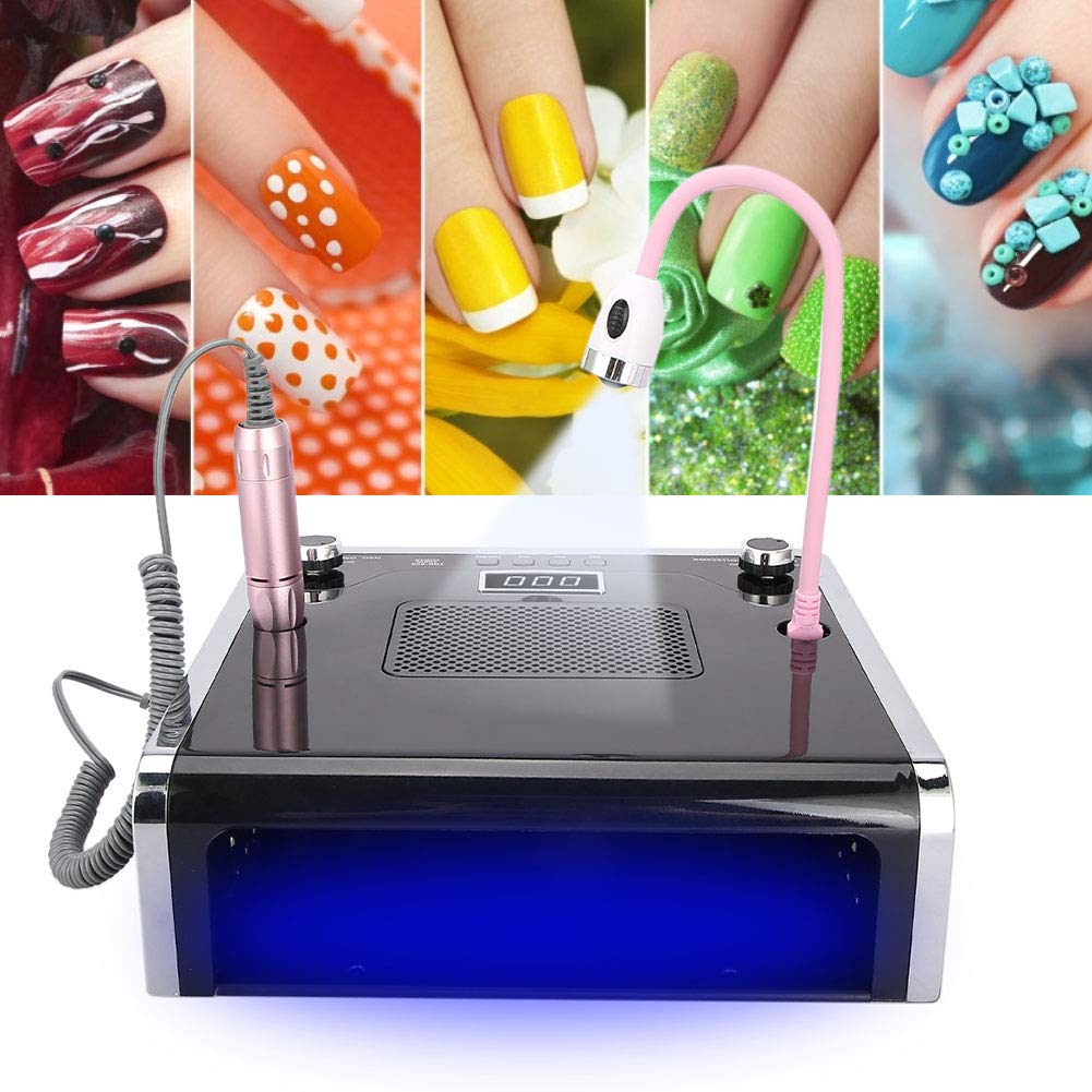 4 in 1 Professional Nail Drill Kit with Dust Collector, UV/LED Nail Lamp, and Desk Light - 108W Electric Nail File for Acrylic & Gel Nails (Black) - Perfect for Home Salons & DIY Manicures