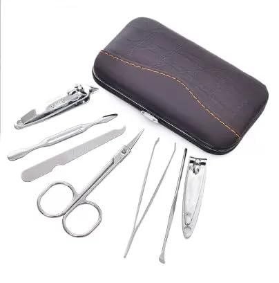 SKENTERPRISES 7-in-1 Professional Manicure Kit - Stainless Steel Nail Clipper, Cuticle Nipper, Nail File & More - Complete Nail Care Set for Home & Salon Use - Perfect for Travel, Gifts & DIY Manicures