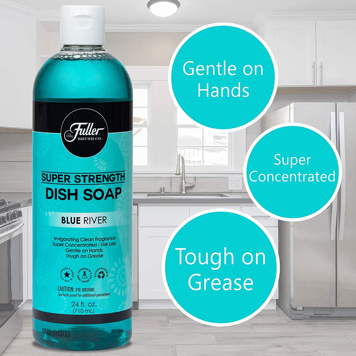Fuller Brush Super Strength Dish Soap - Ultra Concentrated Formula Saves Money | Cleans Dishes, Glasses, Silverware, Pots & Countertops | Refreshing Blue River Scent | Perfect for Kitchen, Camping & Outdoor Cooking