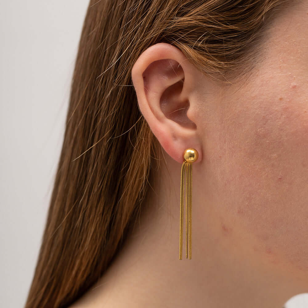 18K Gold Plated Titanium Tassel Fringe Long Dangle Earrings for Women | Elegant Boho Chic Statement Jewelry | Perfect for Parties, Weddings & Evening Events (JDE001)