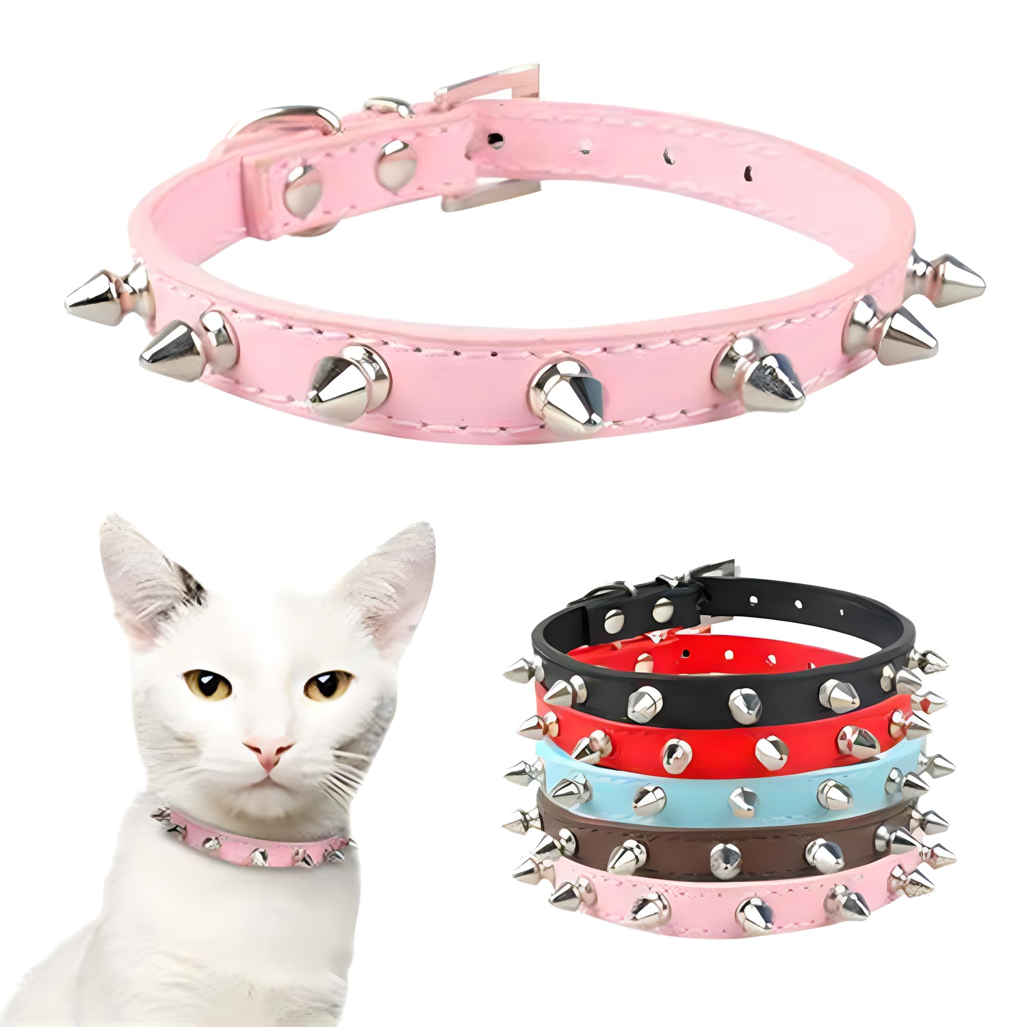 Soft PU Leather Spiked Dog Collar for Small Dogs - Adjustable Studded Pet Collar for Chihuahua, Teacup, Mini & Tiny Breeds (Pink, XS) - Perfect for Puppy Fashion & Pet Safety