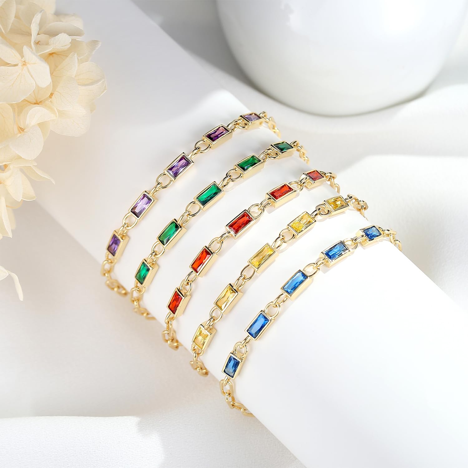 18K Gold Plated Birthstone Bracelet for Women - Dainty Stackable Paperclip Chain Jewelry Set, Perfect Valentine's Day Gift for Her | Ideal for Everyday Wear, Special Occasions & Layered Bracelet Styling