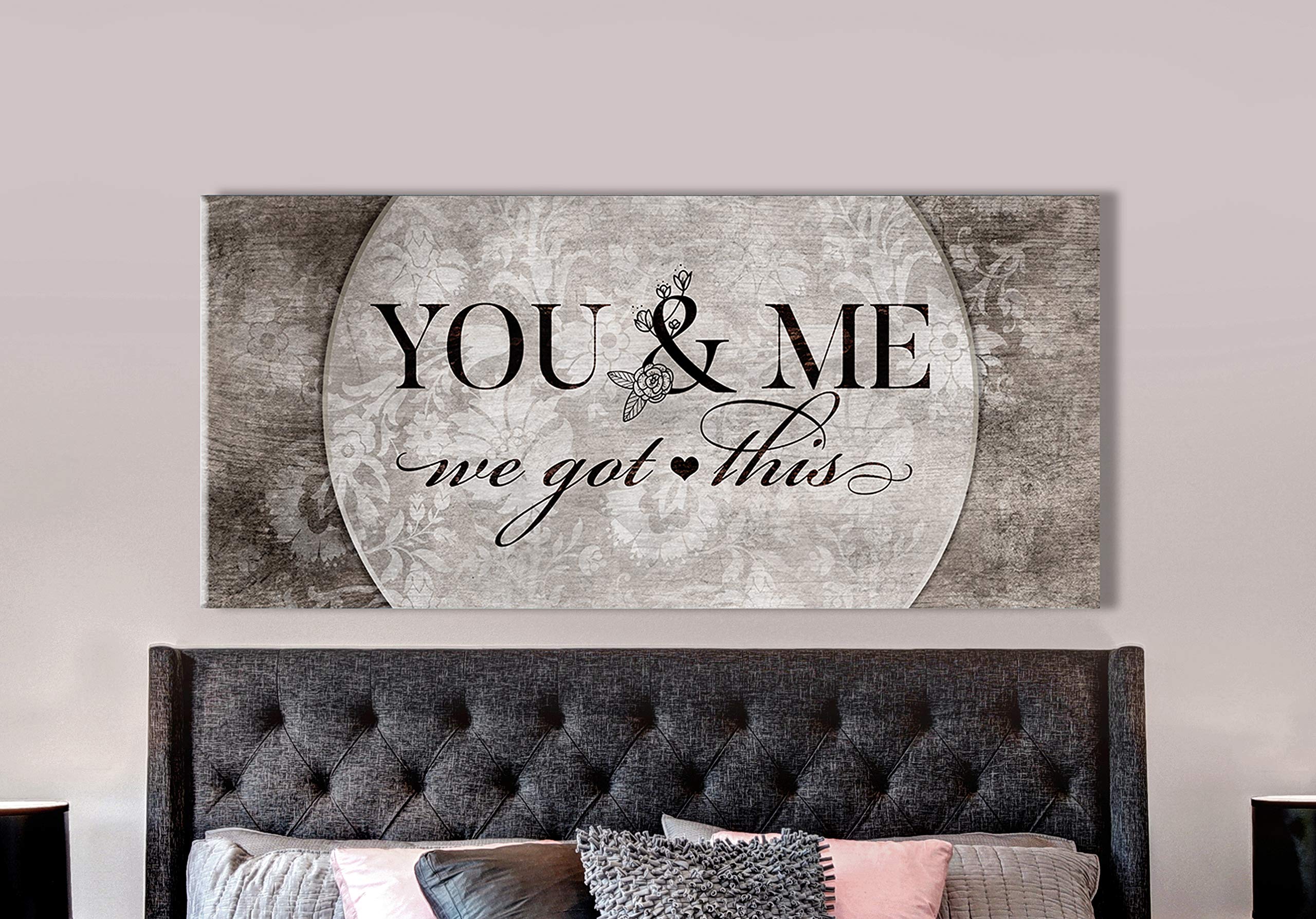 Rustic Wood Framed Canvas Wall Art for Couples - 'You & Me We Got This' Bedroom Decor (42x19 Inches, Brown) | Ready to Hang Romantic Home Decor for Master Bedroom, Wedding Gift & Anniversary Present