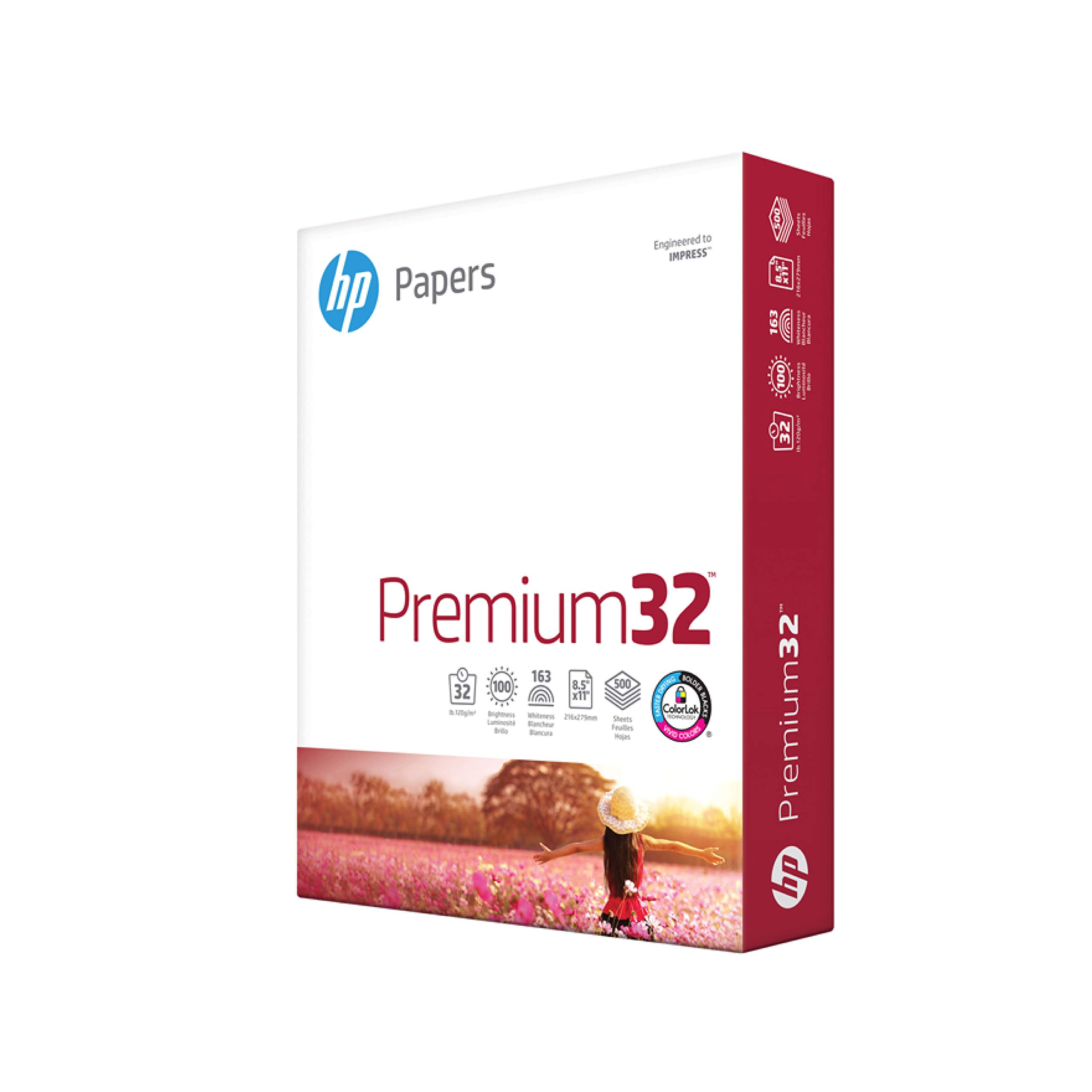 HP Premium 32 lb Printer Paper - 8.5 x 11 Inches, 500 Sheets/Ream, 100 Bright, FSC Certified, Made in USA (113100R) - Ideal for Office Documents, Reports, and Professional Printing