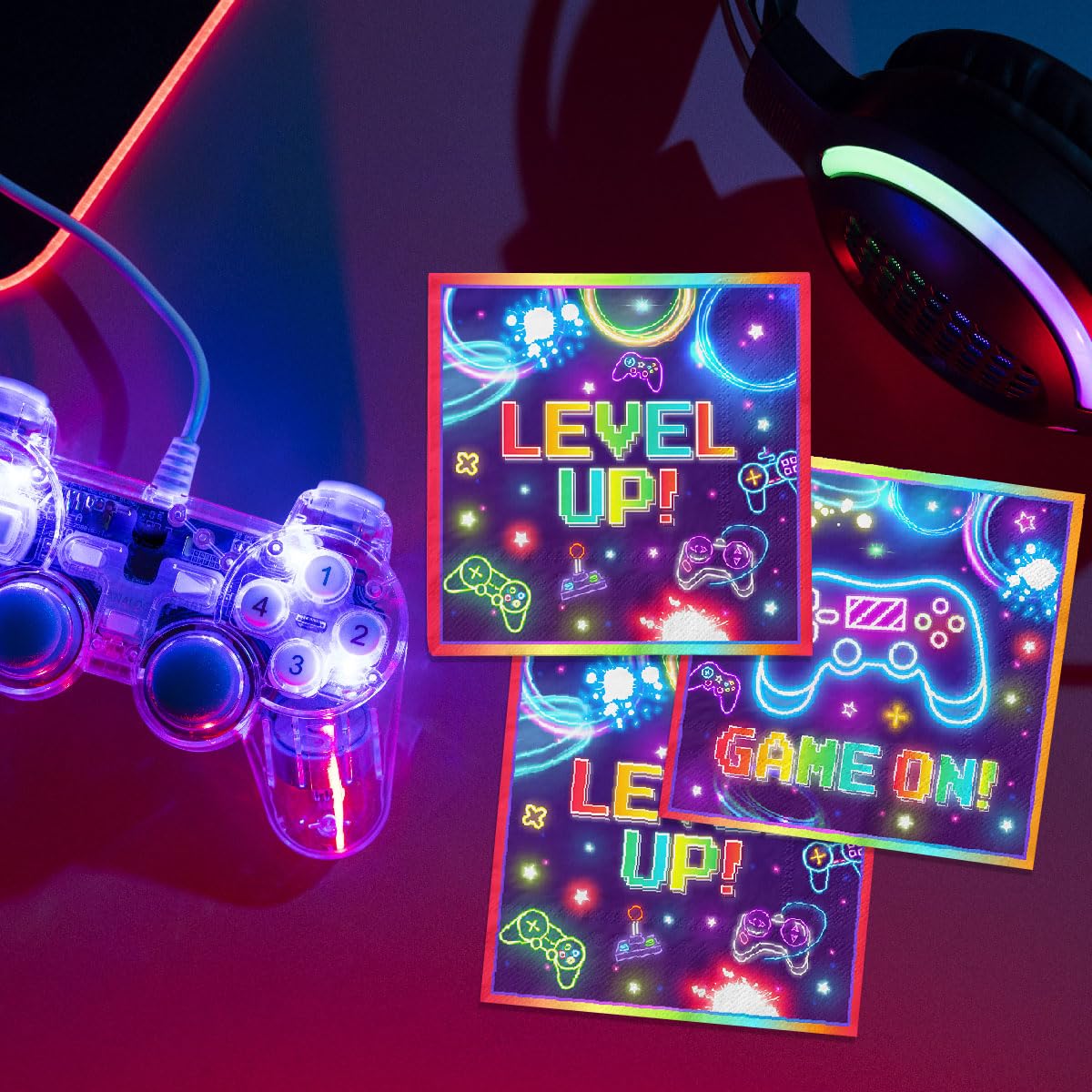 40pcs Video Game Party Napkins - Disposable Neon Gaming Party Supplies for Kids, Boys & Girls | Perfect for Gamer Theme Birthday Parties, Game Nights & Esports Events
