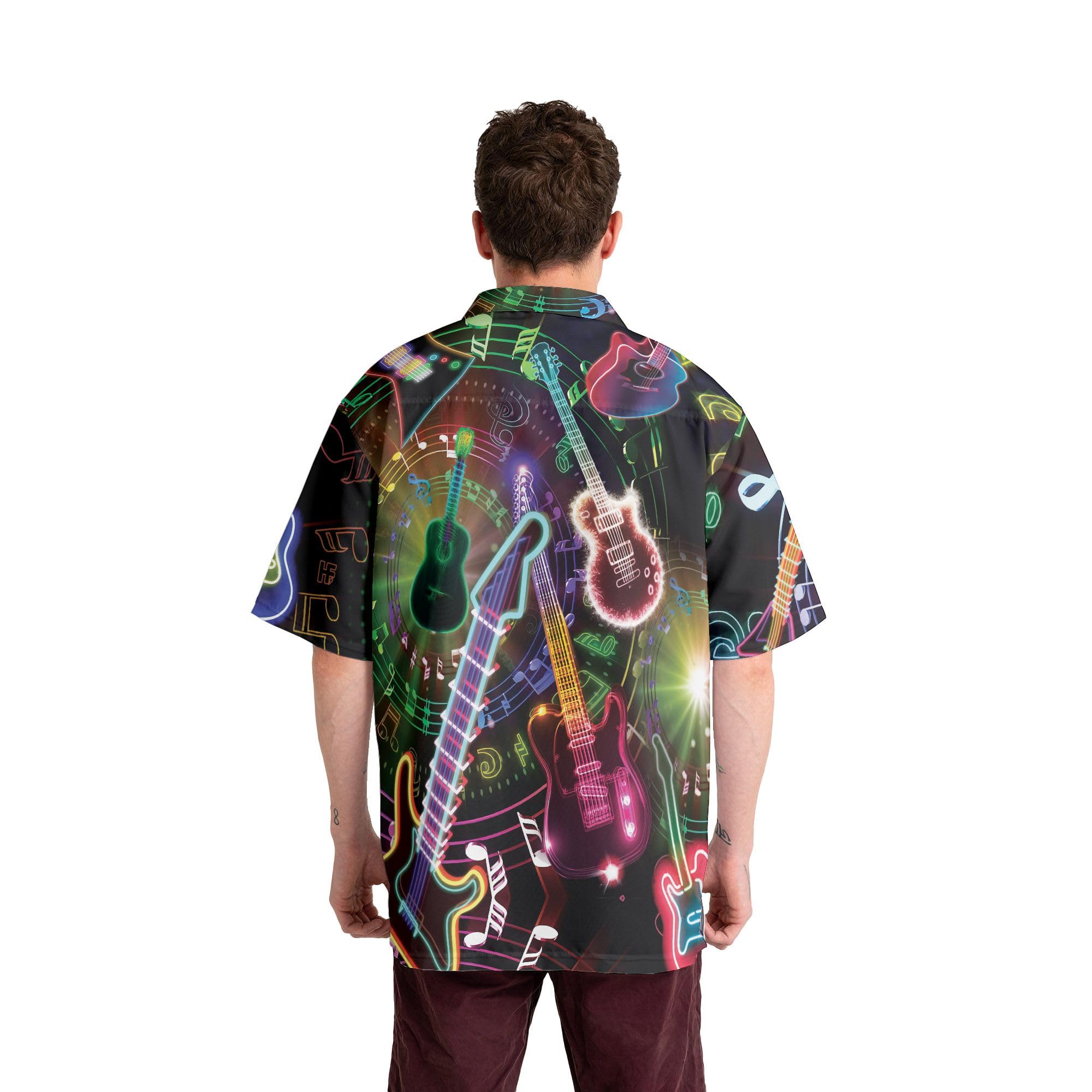 HYPERFAVOR Stylish Guitar Hawaiian Shirts for Men - Casual Short Sleeve Button Up Shirts with Guitar Print - Perfect Gift for Musicians & Music Lovers - Great for Concerts, Beach Parties & Summer Outings