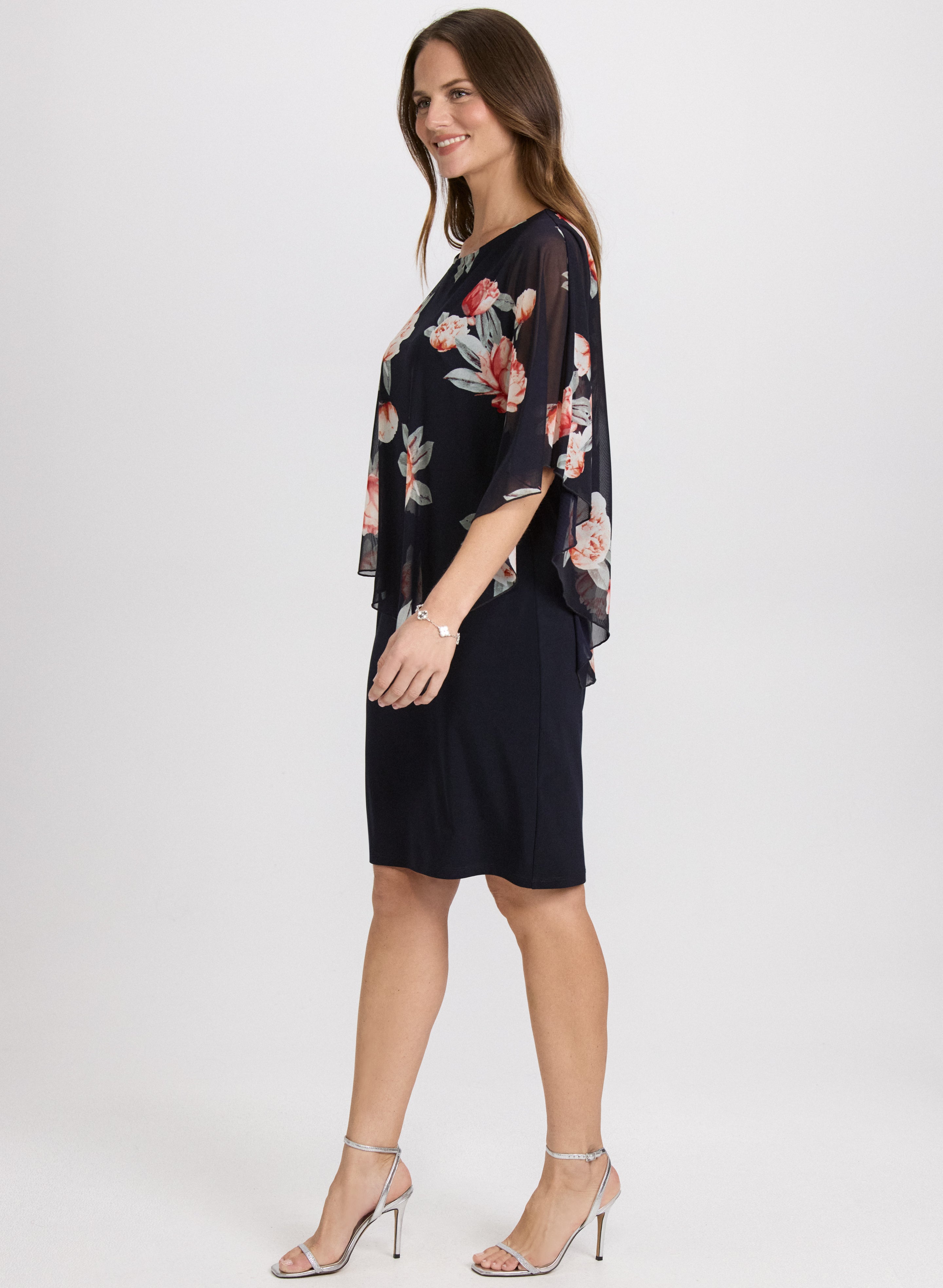 Elegant Chiffon Floral Pocho & Jersey Dress for Women - Summer Casual & Party Wear - Perfect for Beach Vacations, Date Nights, and Office Outings