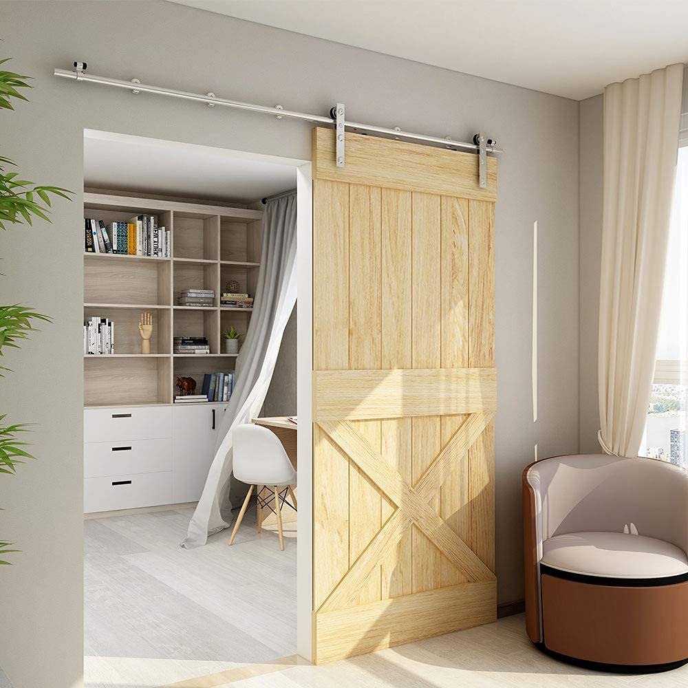 TSMST 7FT Sliding Barn Door Hardware Kit - Stainless Steel & Aluminum Modern Style for Single Wood Door (Max 42
