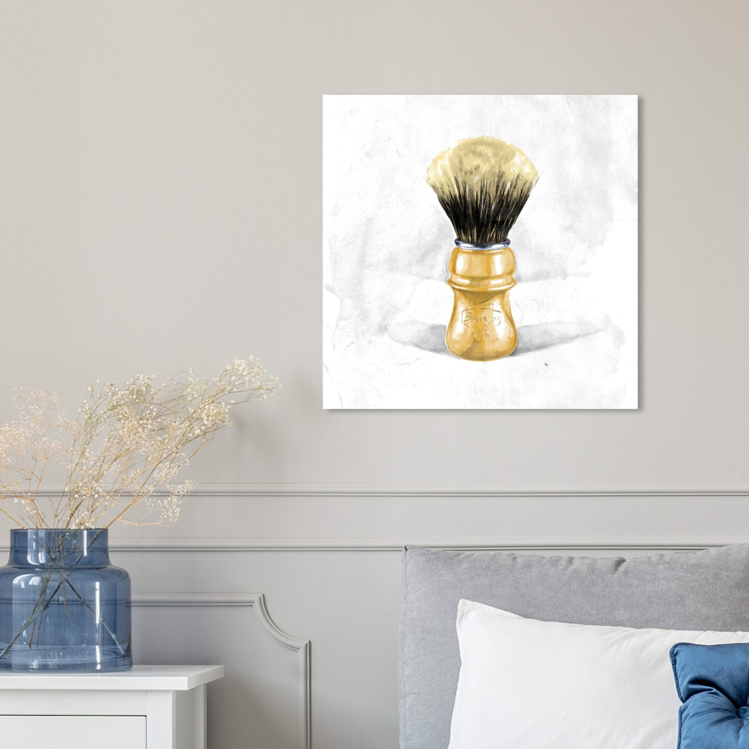 Oliver Gal Artist Co. 'Shave Brush' Bathroom Wall Art Canvas Print - 16x16 Inches Brown & White Home Decor - Perfect for Bathroom, Spa, or Salon Décor