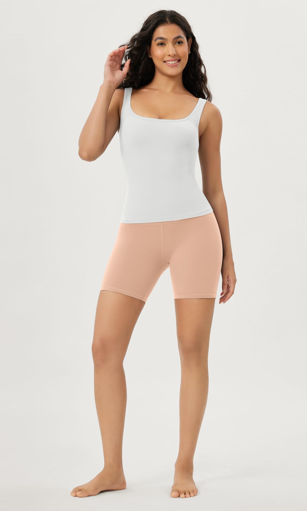 ODODOS 3-Pack Women's Seamless Square Neck Crop Tops - Ribbed Knit Soft Low Back Tank Tops for Yoga, Gym & Summer Outfits