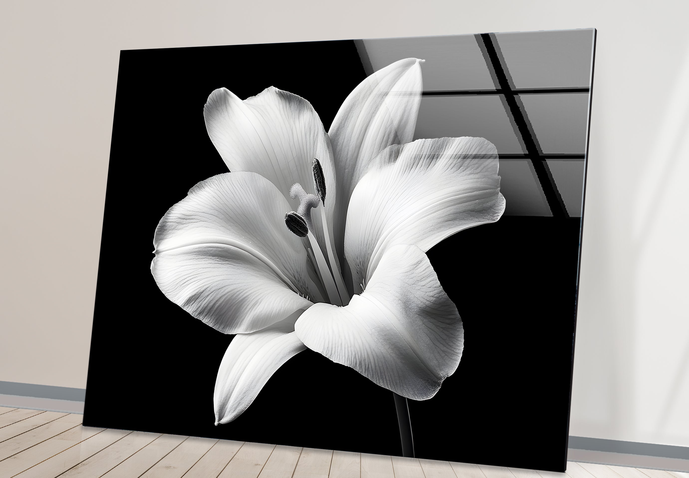 Elegant Black and White Lily Flower Glass Wall Art - Modern Home Decor for Living Room, Bedroom & Office - Perfect Gift for Housewarming, Wedding & Anniversary