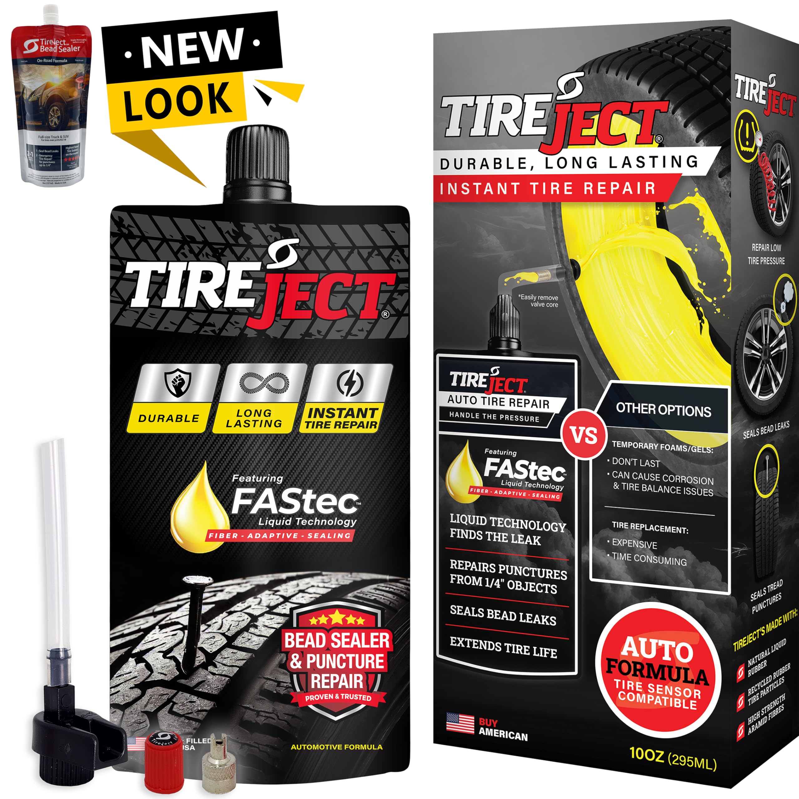 TireJect 2-in-1 Tire Sealant & Bead Sealer Kit for Truck/SUV - Fast Leak & Puncture Repair | Emergency Roadside Flat Tire Fix for Off-Road & Highway Driving