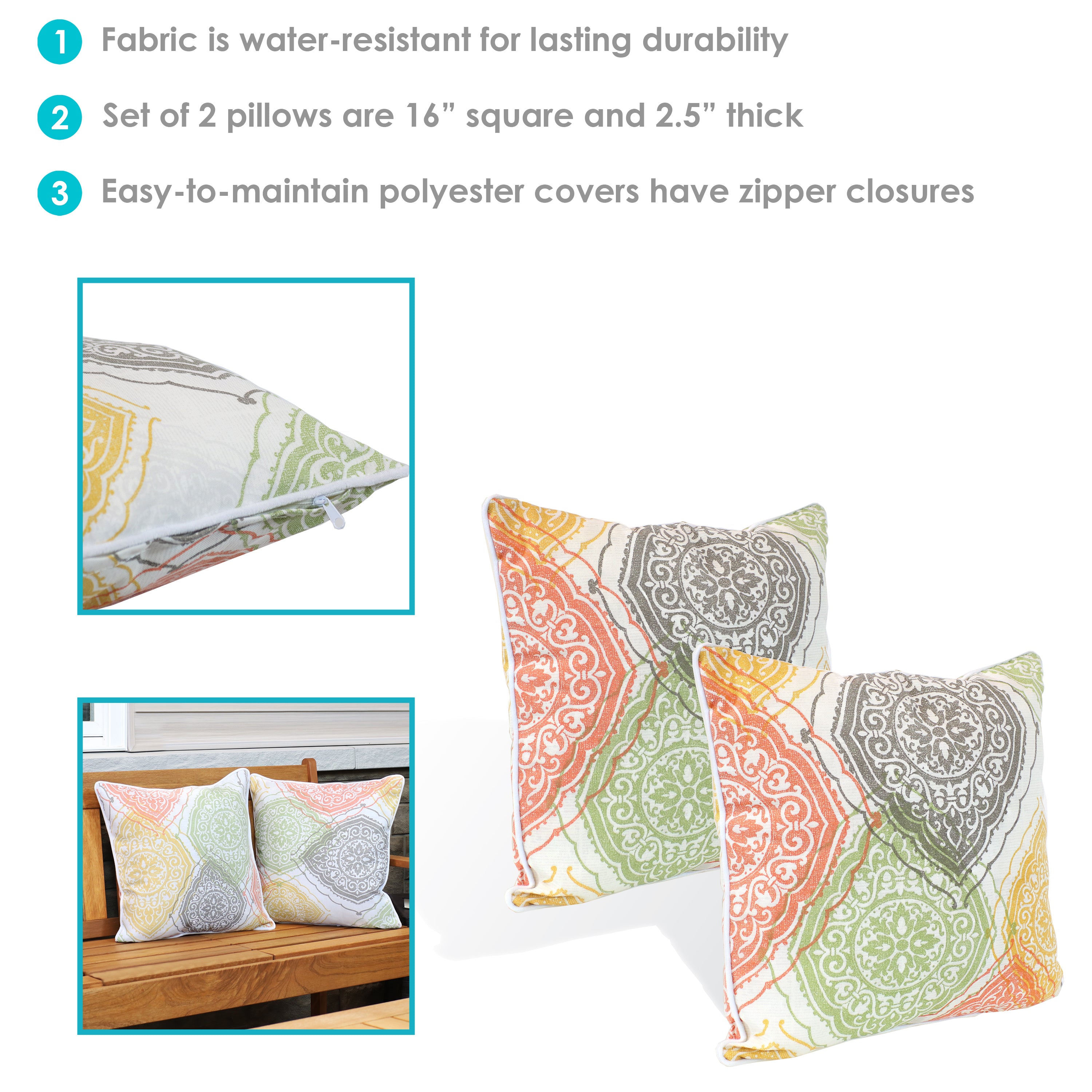 Stylish Sunnydaze Polyester Outdoor Decorative Throw Pillows Set of 2 - Waterproof & UV Resistant for Patio, Garden, Poolside & Porch Decor