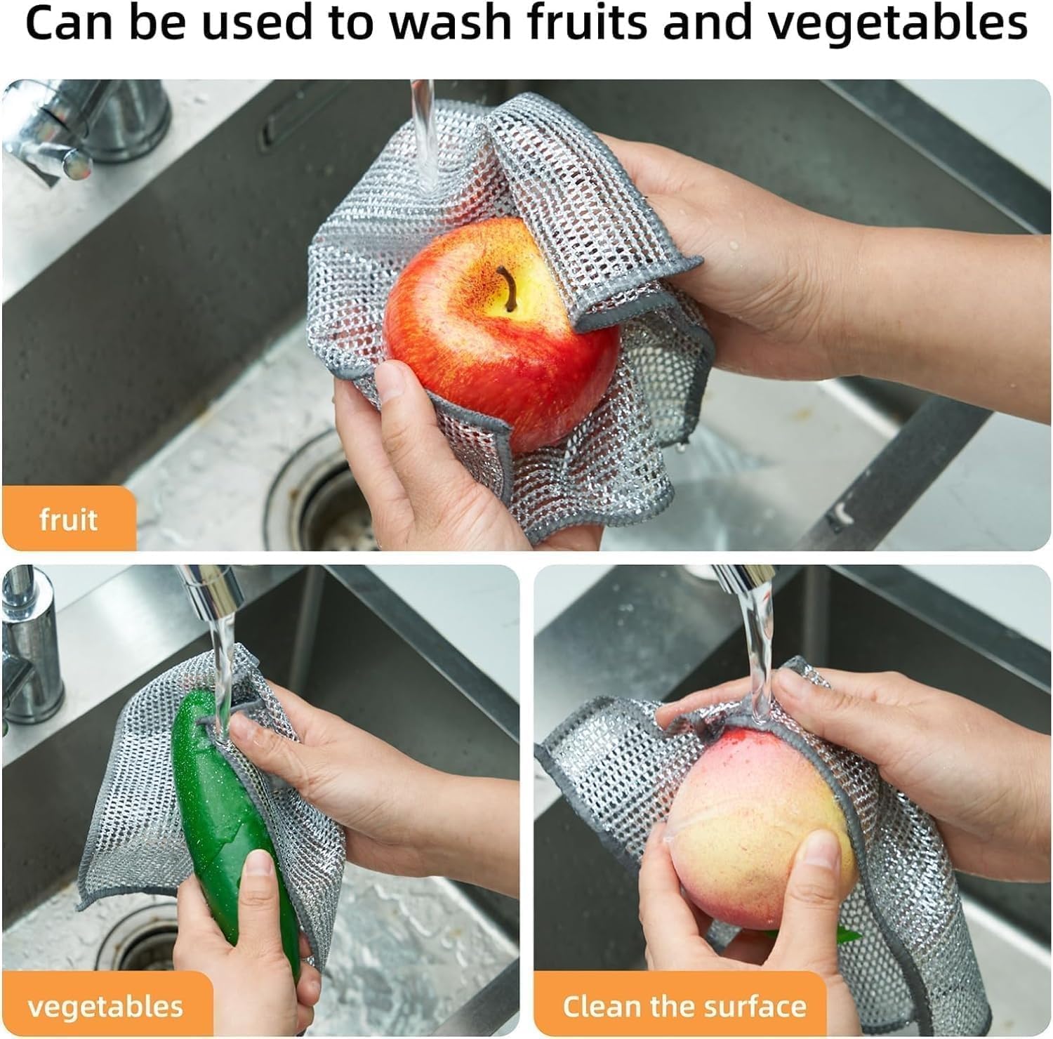 GAPTUR Multipurpose Non-Scratch Wire Dishwashing Rags - Reusable Metal Mesh Cleaning Cloth for Kitchen, Balcony & Household Cleaning - Wet & Dry Use Essential Cleaning Pack (5-Pack) - Perfect for Pots, Pans, Grills & Outdoor Equipment