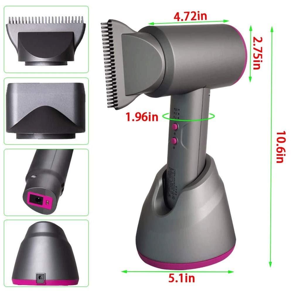 Rechargeable Cordless Hair Dryer - 300W Portable Wireless Hairdryer with Hot & Cold Air for Travel, Camping, Home & Outdoor Use | Fast Drying for Styling On The Go