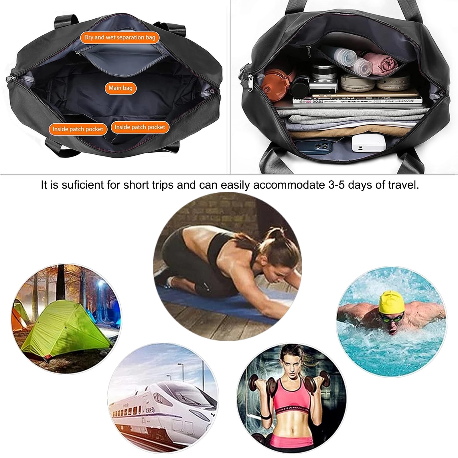 Large Capacity Foldable Expandable Travel Duffel Bag - Waterproof Collapsible Overnight Bag for Women & Men | Perfect for Weekend Getaways, Gym, Camping & Air Travel