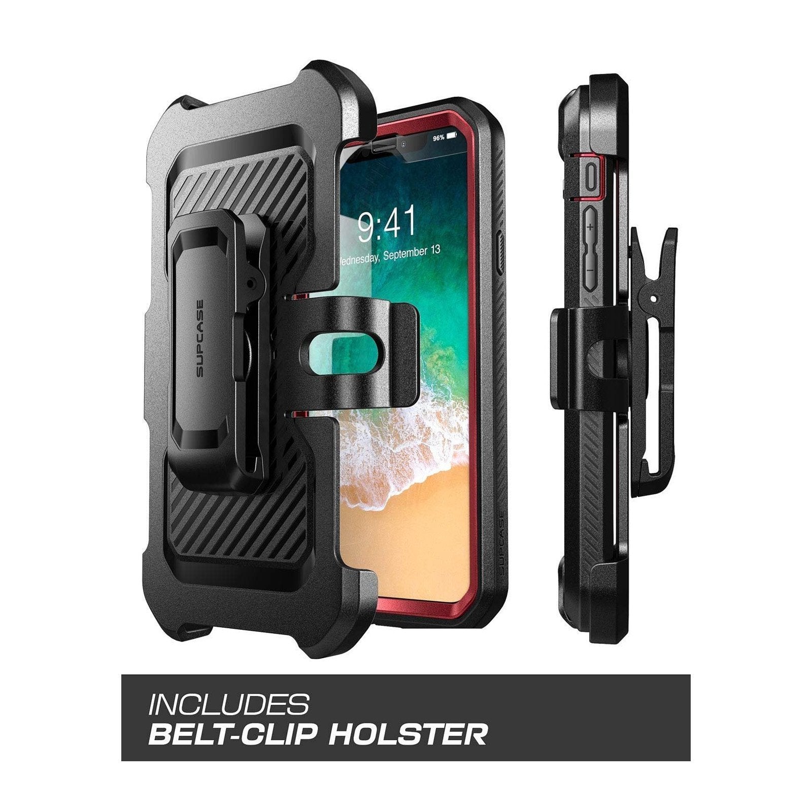 iPhone XR Unicorn Beetle Pro Full Body Holster Case - Heavy Duty Shockproof Cover with Built-in Screen Protector, Metallic Red - Perfect for Outdoor, Work & Extreme Sports Protection