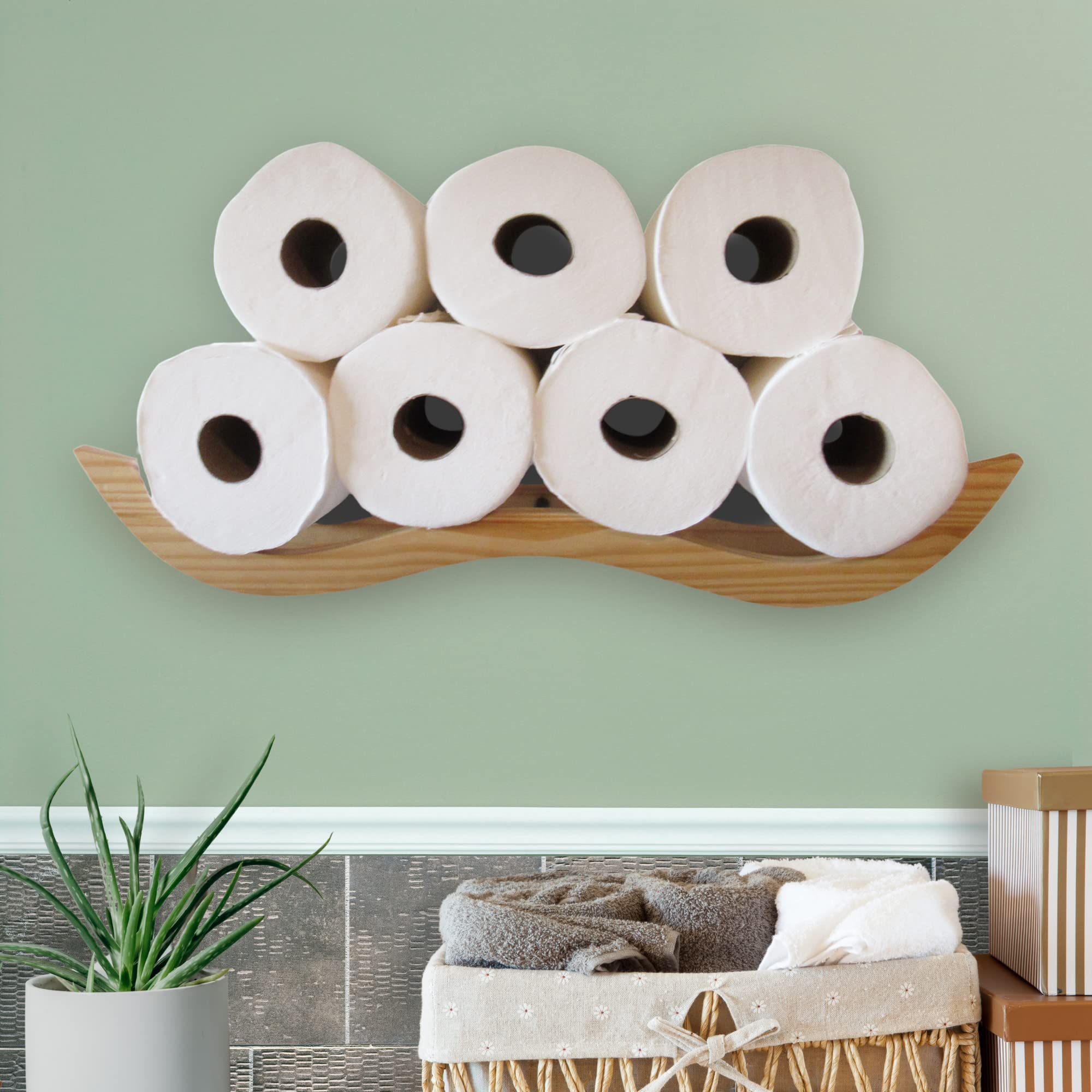 Large Wooden Cloud Toilet Paper Holder - Rustic Bathroom Wall Shelf for Toilet Paper Storage | Handcrafted Wooden Cloud Decor for Modern Farmhouse, Boho & Spa Bathrooms | Perfect Bathroom Organization & Wall Decor by WallCharmers