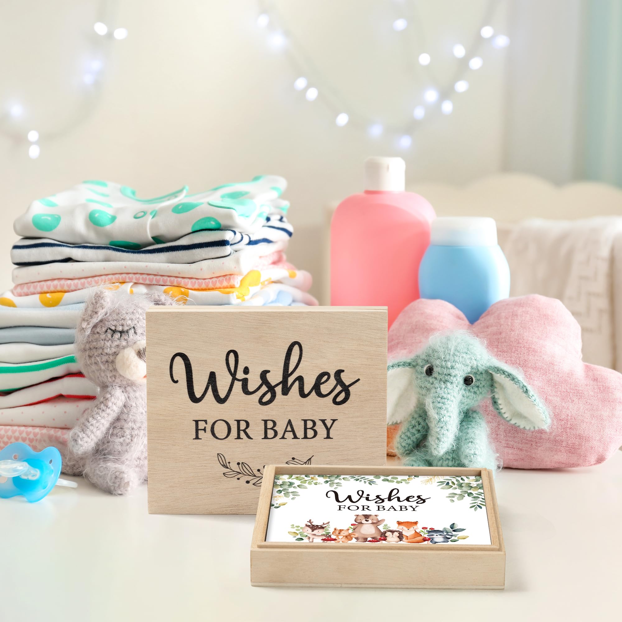 51PCS Baby Shower Advice Cards with Wooden Keepsake Box - Double Sided Greeting Cards for Newborn Baby Wishes, Gender Reveal Party, Baby Shower Favors & Supplies - Perfect for Baby Showers, Gender Reveal Parties and Newborn Celebrations