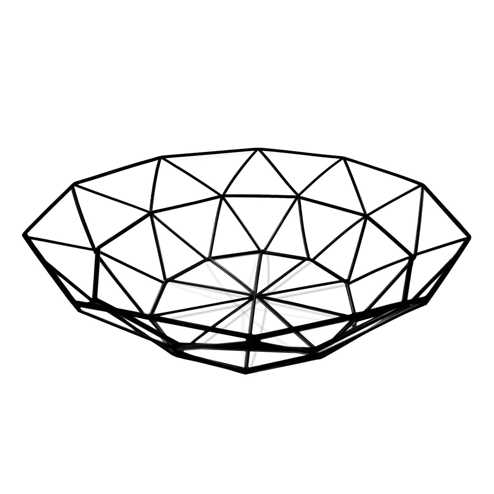 Modern Geometric Metal Wire Fruit Basket - Stylish Iron Art Kitchen Countertop Storage for Apples, Oranges & Bananas (Black) - Perfect for Dining Table, Pantry & Farmhouse Decor