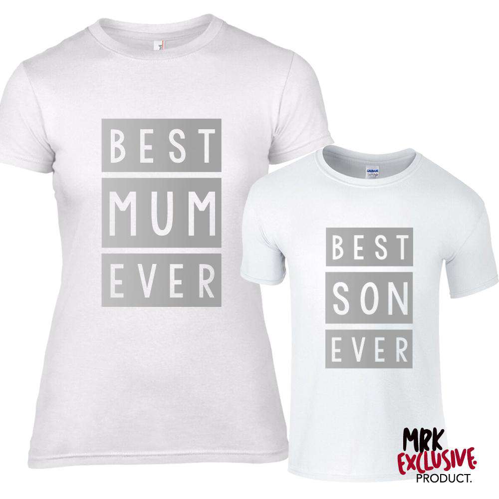Best Mom & Best Son Matching White and Silver T-Shirts (MRK X) - Perfect for Family Photos, Mother's Day & Special Occasions