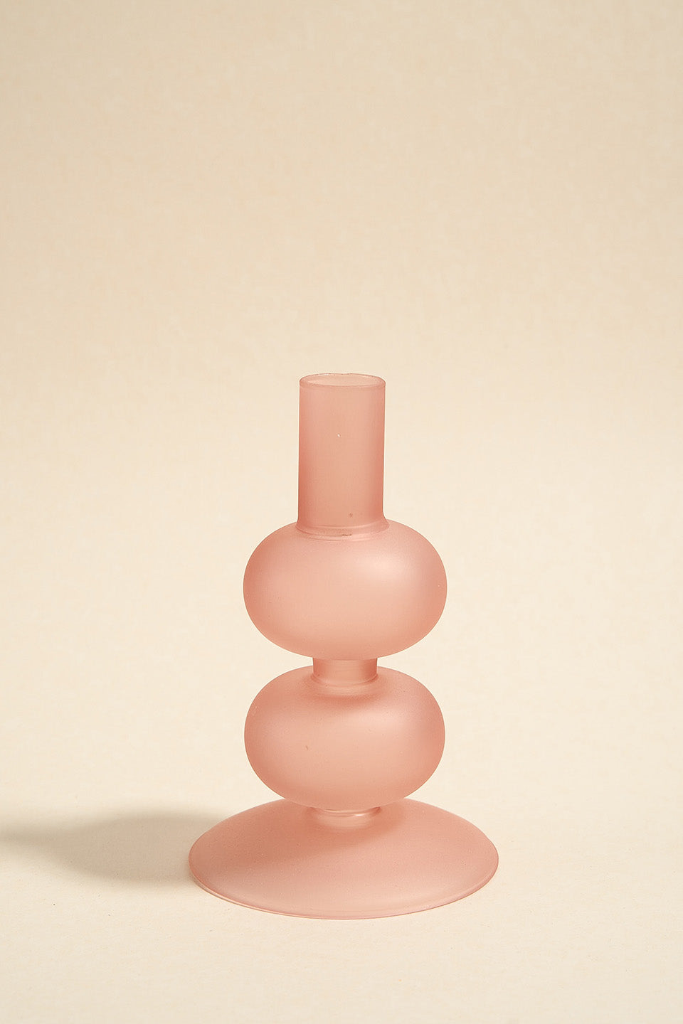 14cm Frosted Pink Glass Taper Candle Holder - Double Bubble Design for Wedding Centerpieces, Romantic Dinner Decor & Home Tabletop Accessories