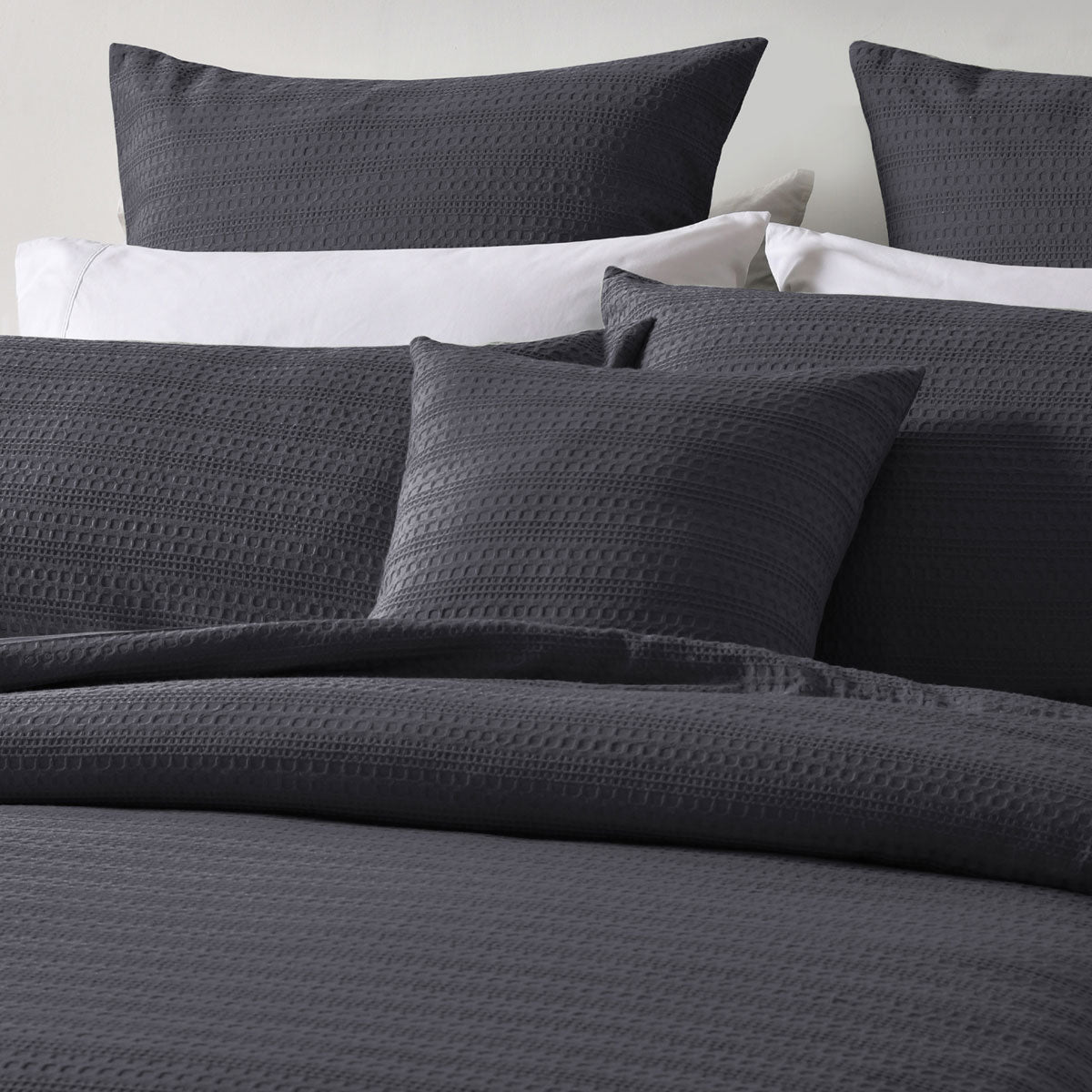 Bianca Kahlani Charcoal Waffle Quilt Cover Set - King Size Bedding, Breathable Textured Duvet Cover - Perfect for Cozy Bedrooms & Luxury Hotel Style Decor