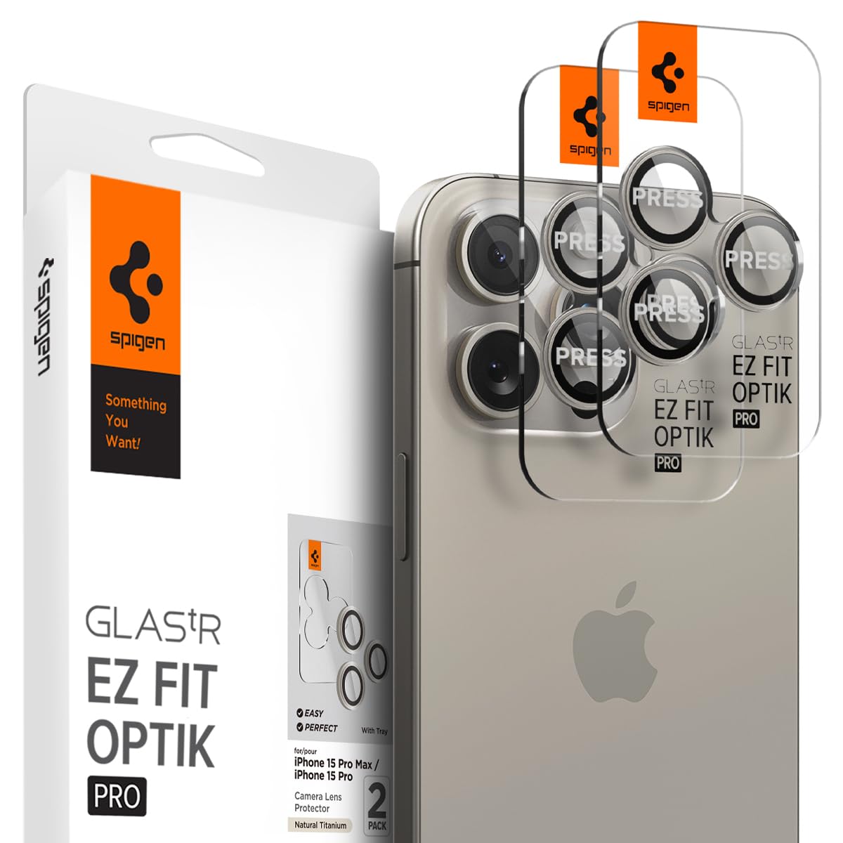 Spigen Camera Lens Screen Protector [GlasTR EZ Fit Optik Pro] for iPhone 16 Pro Max/16 Pro/15 Pro Max/15 Pro - Case Friendly, Anti-Scratch, HD Clarity (2 Pack, Natural Titanium) - Perfect for Outdoor Photography & Travel Protection