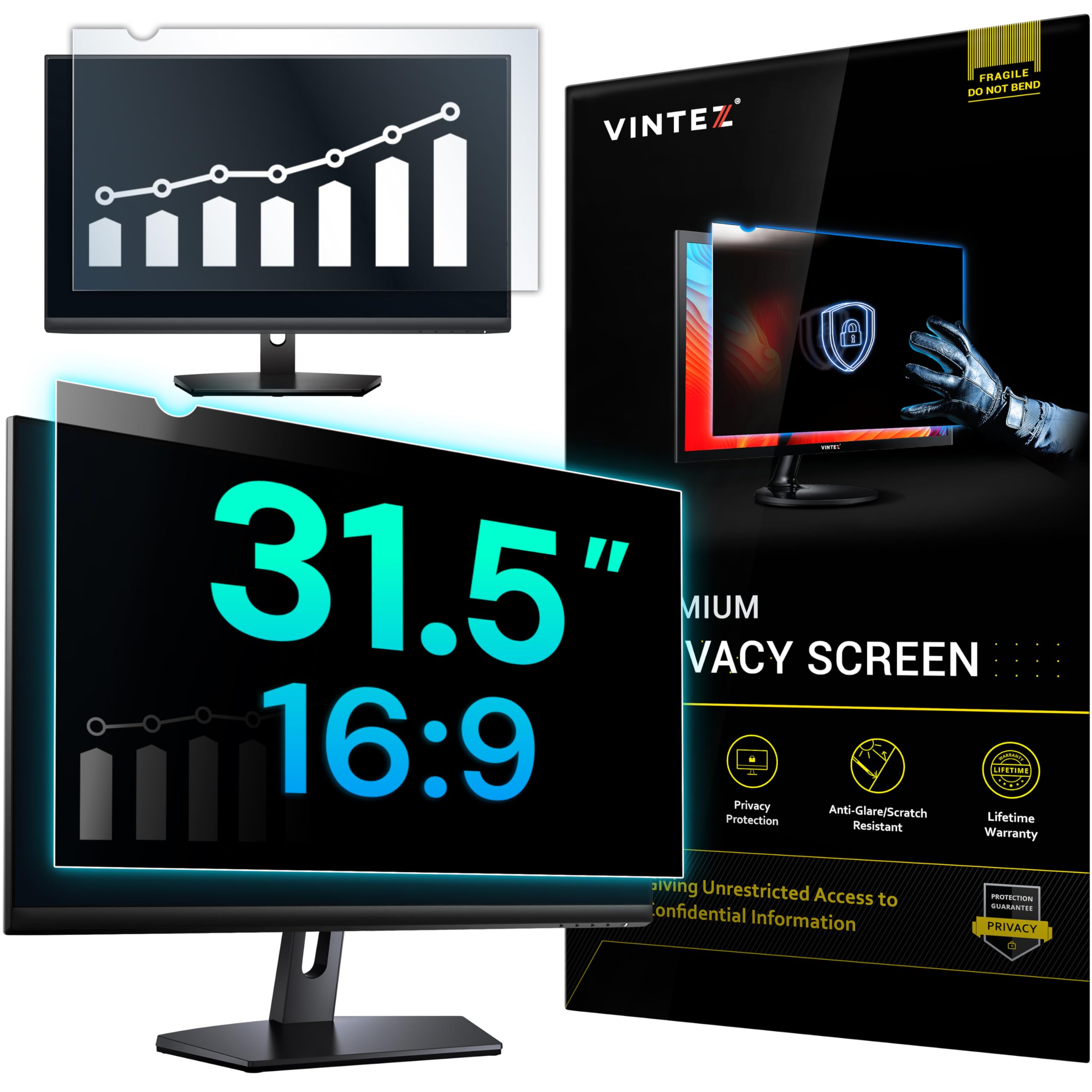 VINTEZ 31.5 Inch 16:9 Computer Monitor Privacy Screen & Laptop Anti-Glare Protector Film - Blue Light Filter for Eye Protection, Screen Privacy Shield (1 Pack) - Perfect for Office, Gaming & Home Use