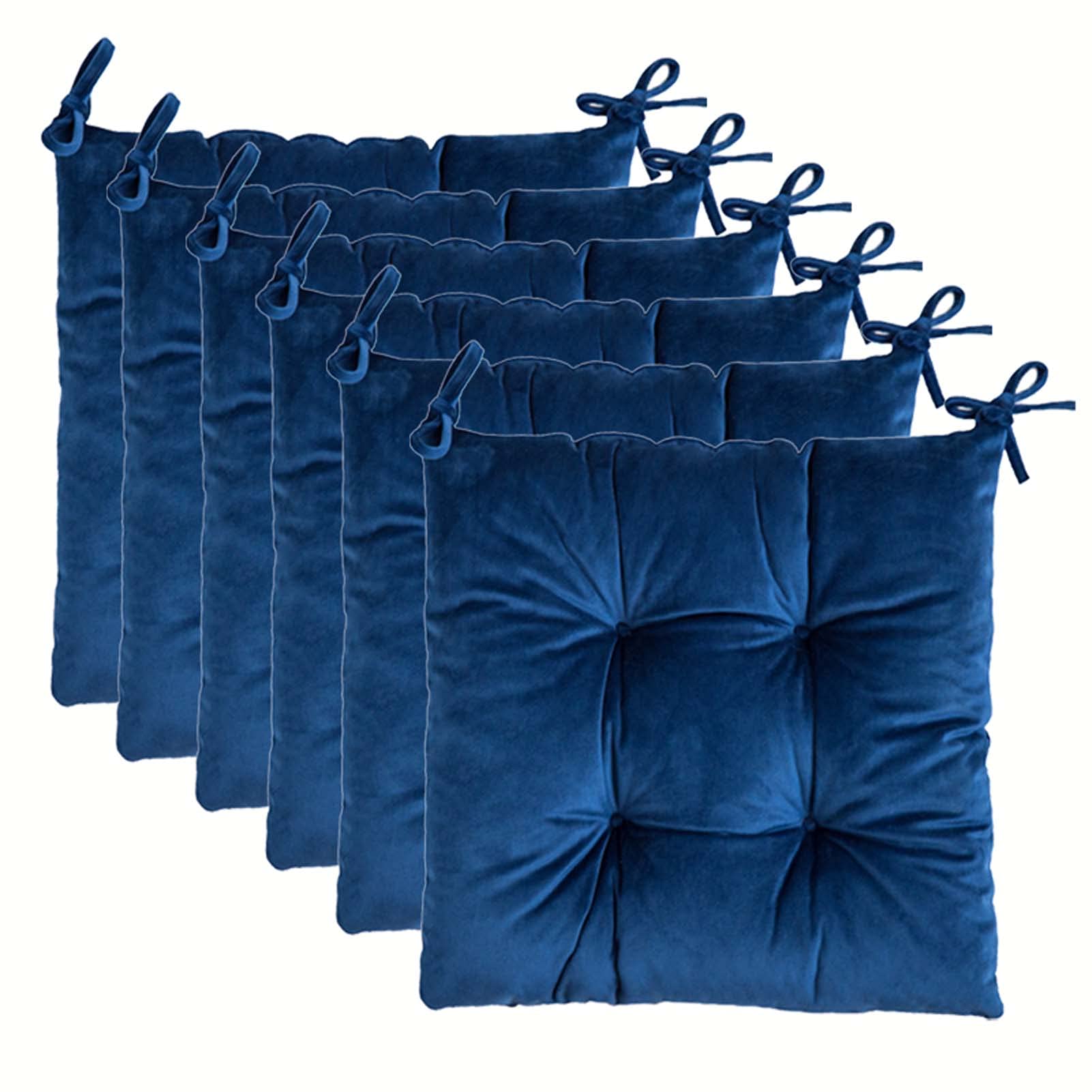 6-Pack Square Chair Cushions with Ties - 14x14 Inch Dining Chair Seat Pads - Solid Blue Indoor Seat Cushions for Kitchen, Living Room & Dining Room - Comfortable Home Decor & Furniture Accessories