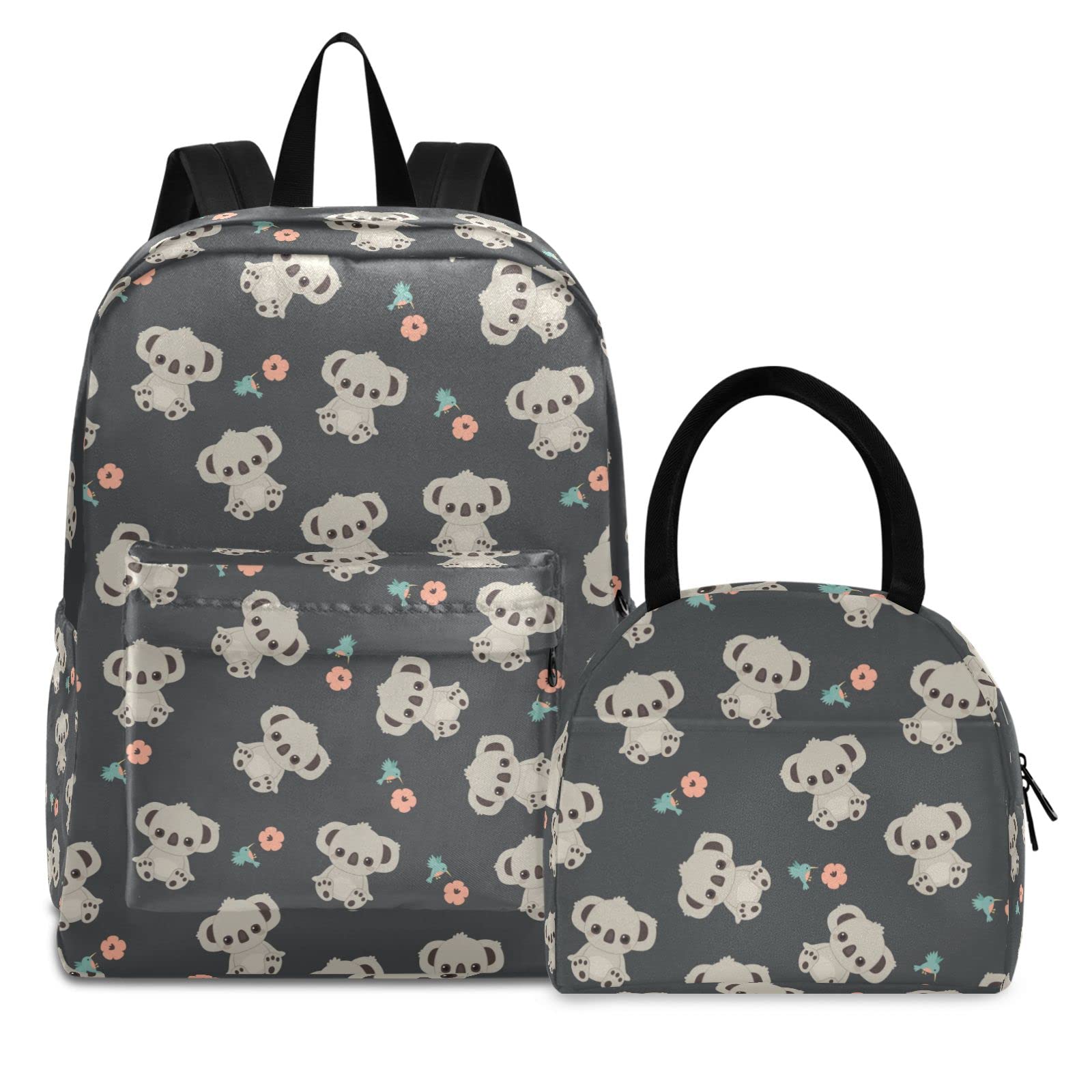Floral Koala Backpack for Kids - Cute School Bookbag with Insulated Lunch Box for Boys & Girls - Durable Elementary Backpack for School, Travel & Outdoor Adventures