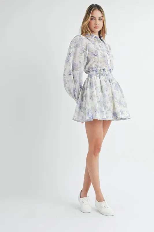 Floral Print Button Down Blouse and Mini Skirt Set for Women | Summer Casual Outfit | Office Wear & Date Night Fashion