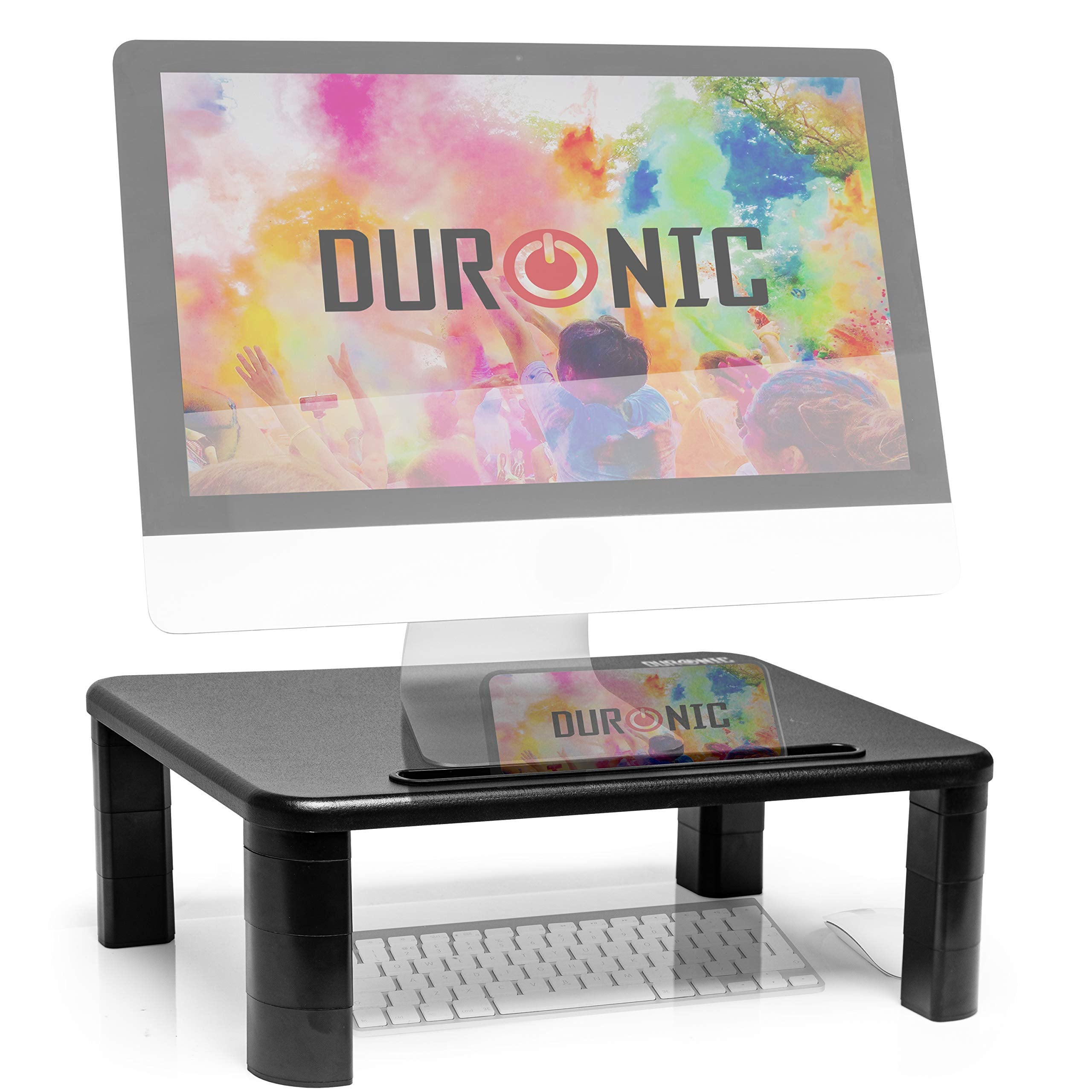 Duronic DM055 Wooden Monitor Stand Riser - Ergonomic Laptop & Desktop Screen Stand with 10kg Capacity (40cm x 28cm) - Perfect for Home Office, Gaming Setup & Workspace Organization - Black Wooden TV/PC Monitor Shelf