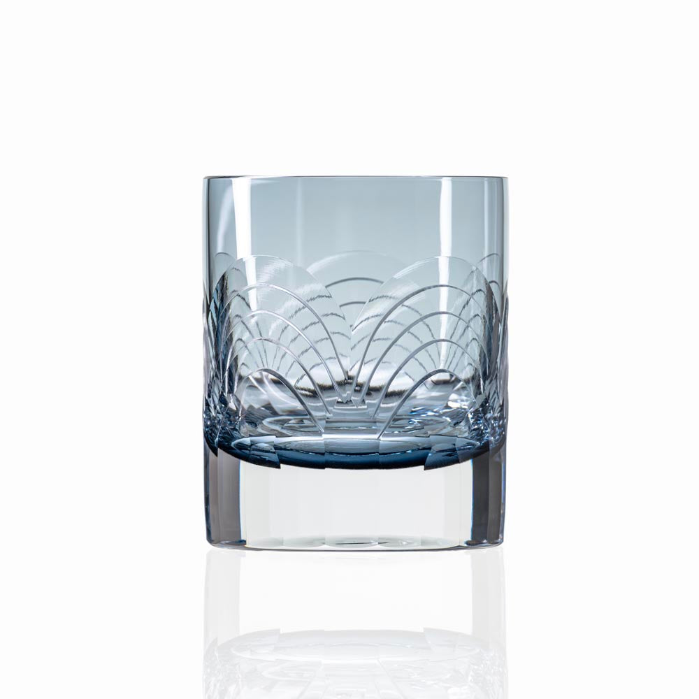 Premium Cascades Blue 7oz Whiskey Glasses Set of 4 - Heavy Base Rocks Glasses for Bourbon, Scotch & Cocktails - Perfect for Home Bar, Gifts & Entertaining