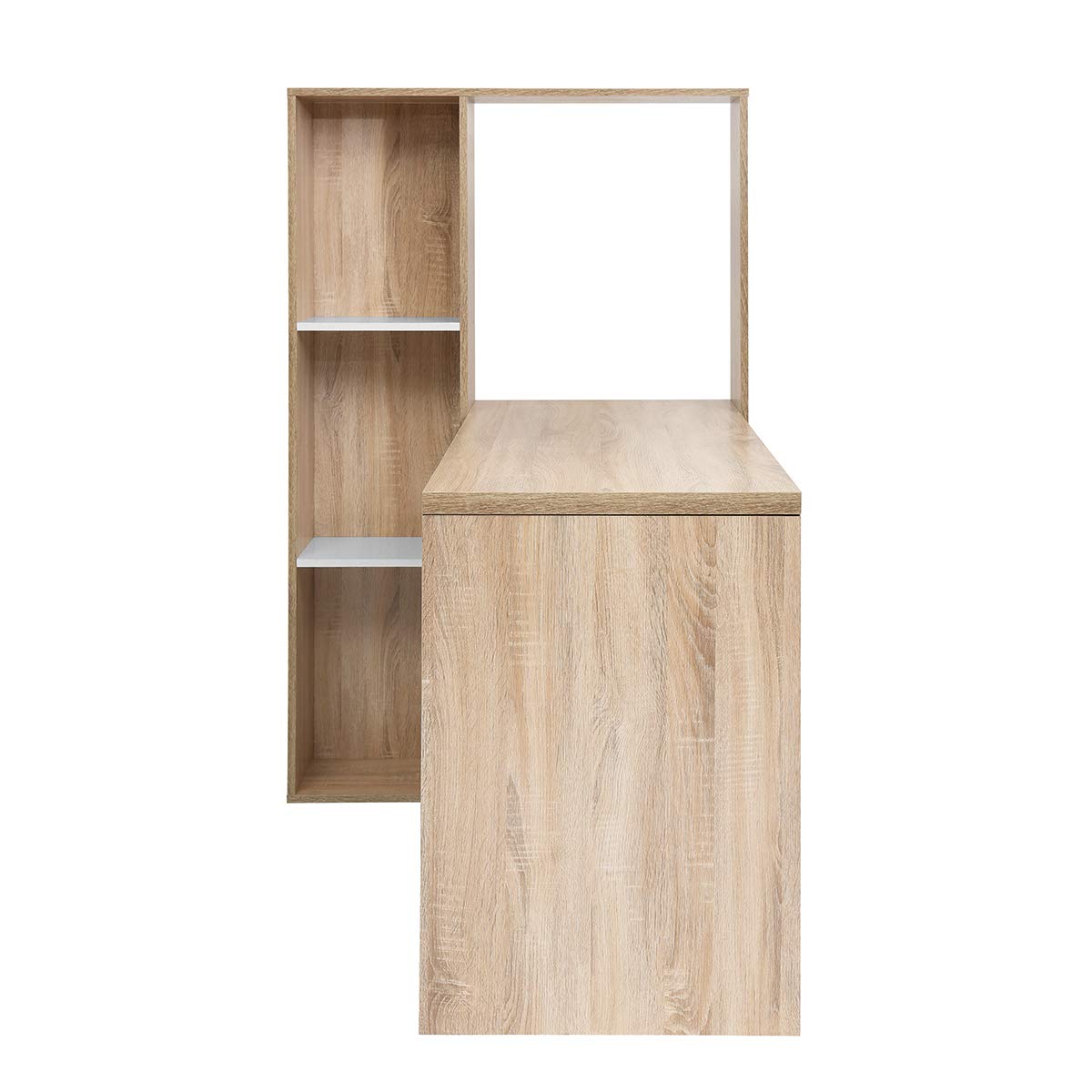 L-Shaped Computer Desk with 6-Tier Storage Shelves - Multifunctional Wooden Writing Table for Home Office & Study (Oak Finish) - Perfect for Small Spaces, Gaming Setup & Remote Work