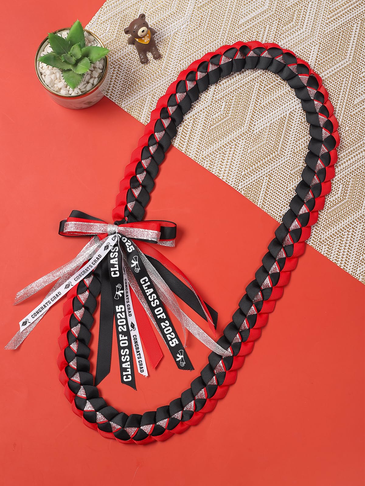 TFTAFAN Graduation Ribbon Lei Necklace - Class of 2025 Braided Graduation Leis for Women & Men - Perfect Graduation Gift & Party Accessories for High School, College Ceremonies & Celebrations
