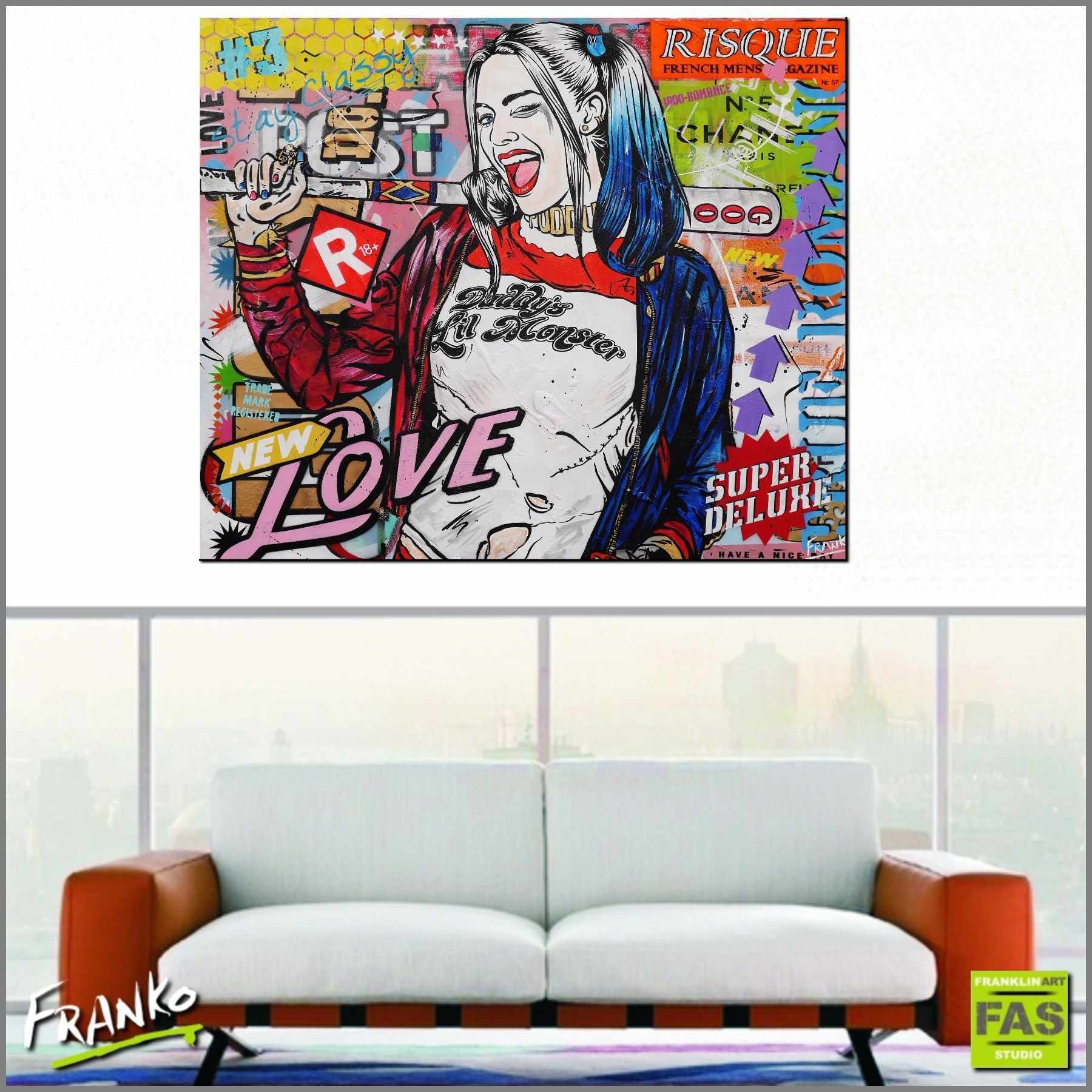 120cm x 100cm Harley Quinn Pop Art Canvas Painting - Vibrant Superhero Wall Decor for Bedroom, Living Room & Office - DC Comics Fan Gift
