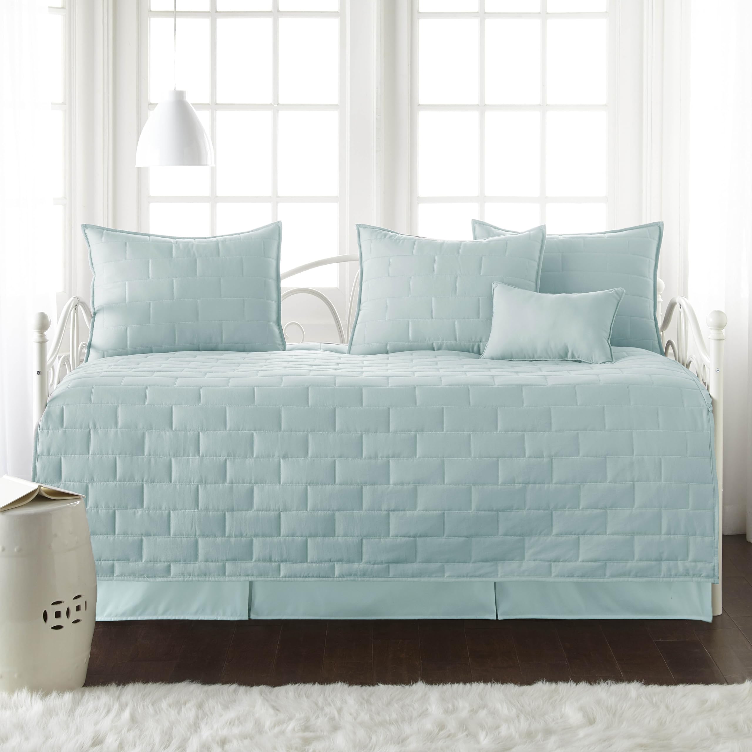 Southshore Fine Living 6-Piece Twin Daybed Comforter Set - Brickyard Blue Quilted Bedding with Cover, 3 Pillow Shams, Bed Skirt & Throw Pillow | Perfect for Guest Rooms, Dormitories & Cozy Reading Nooks