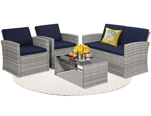 Grey Rattan and Blue Cushion