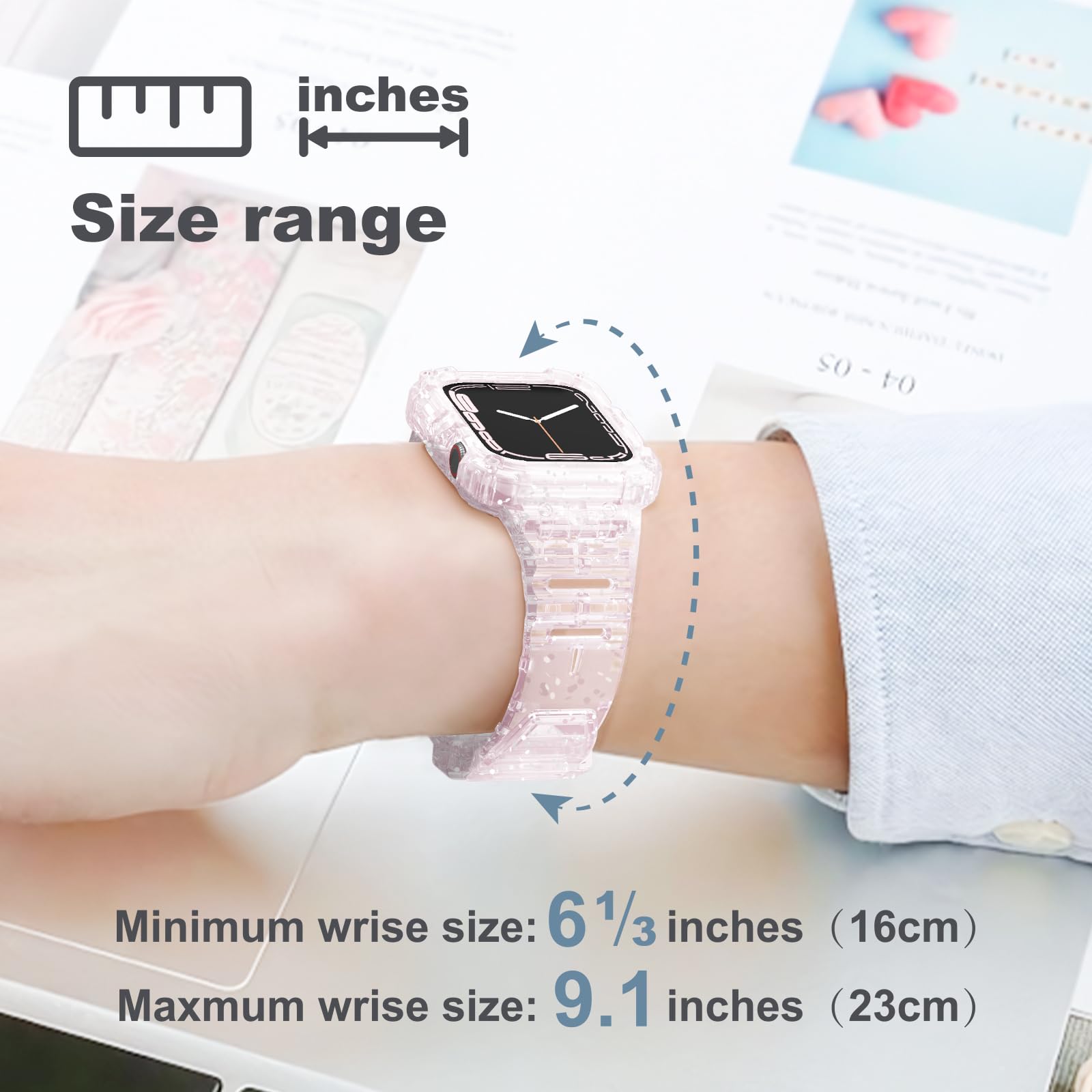 Clear Protective Case & Shockproof Strap Compatible with Apple Watch Series 8/7/6/5/4/3/2/1 & SE - 38mm 40mm 41mm 42mm 44mm 45mm Sizes - Perfect for Gym, Running & Everyday Wear