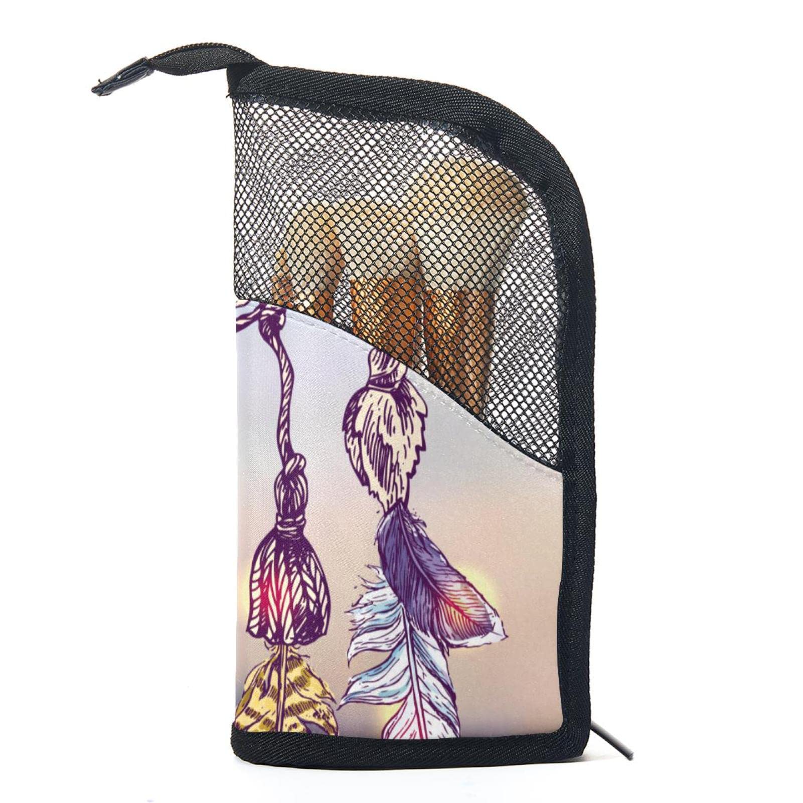 12-Piece Makeup Brush Organizer Bag with Feather Dream Catcher Design - Portable Cosmetic Brush Holder Case for Travel & Home Storage - Perfect for Professional Artists & Beauty Enthusiasts