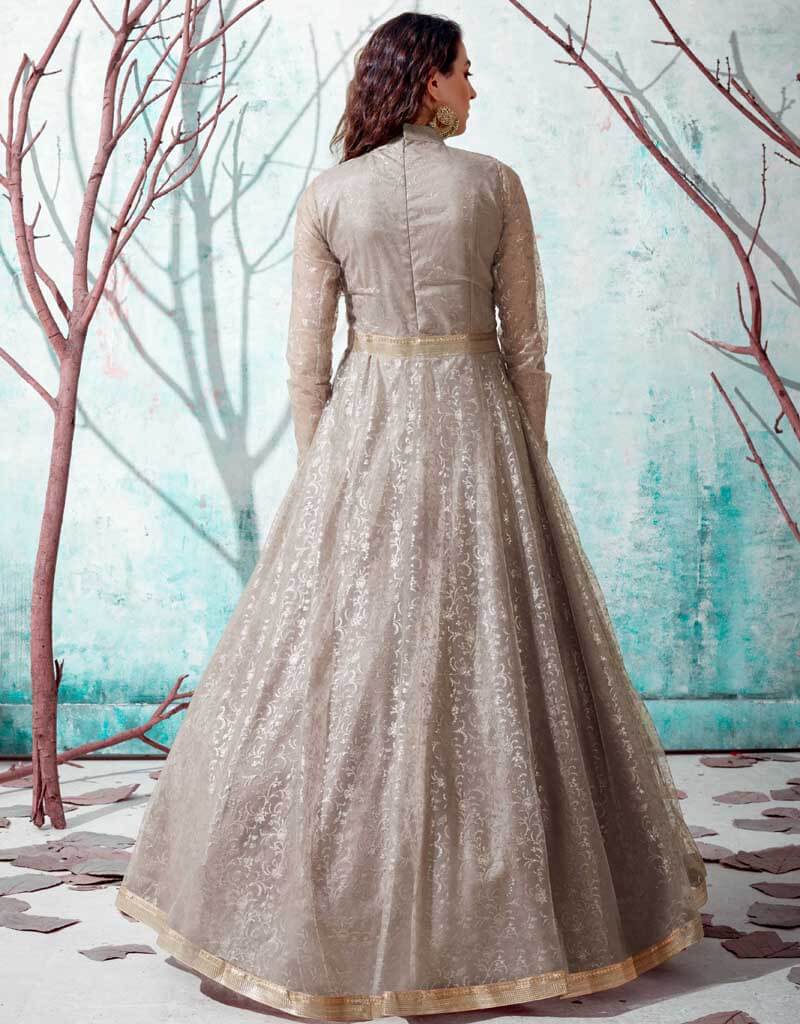 Elegant Beige Net Anarkali Suit for Women - Traditional Indian Party Wear for Weddings, Festivals & Special Occasions