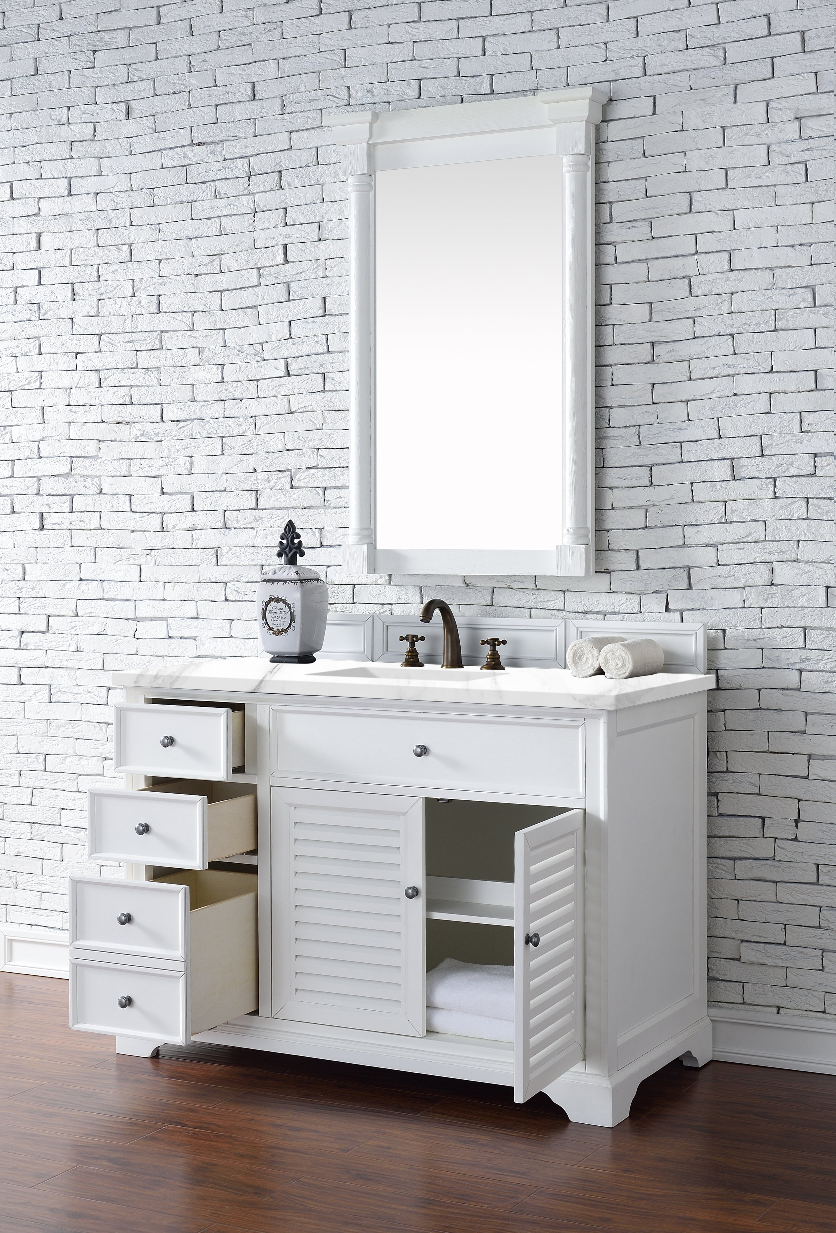 Savannah 48 Inch Single Bathroom Vanity Cabinet with White Zeus Quartz Top - Bright White Finish for Modern Bathrooms | Perfect for Master Bath, Guest Bath & Powder Room Remodeling