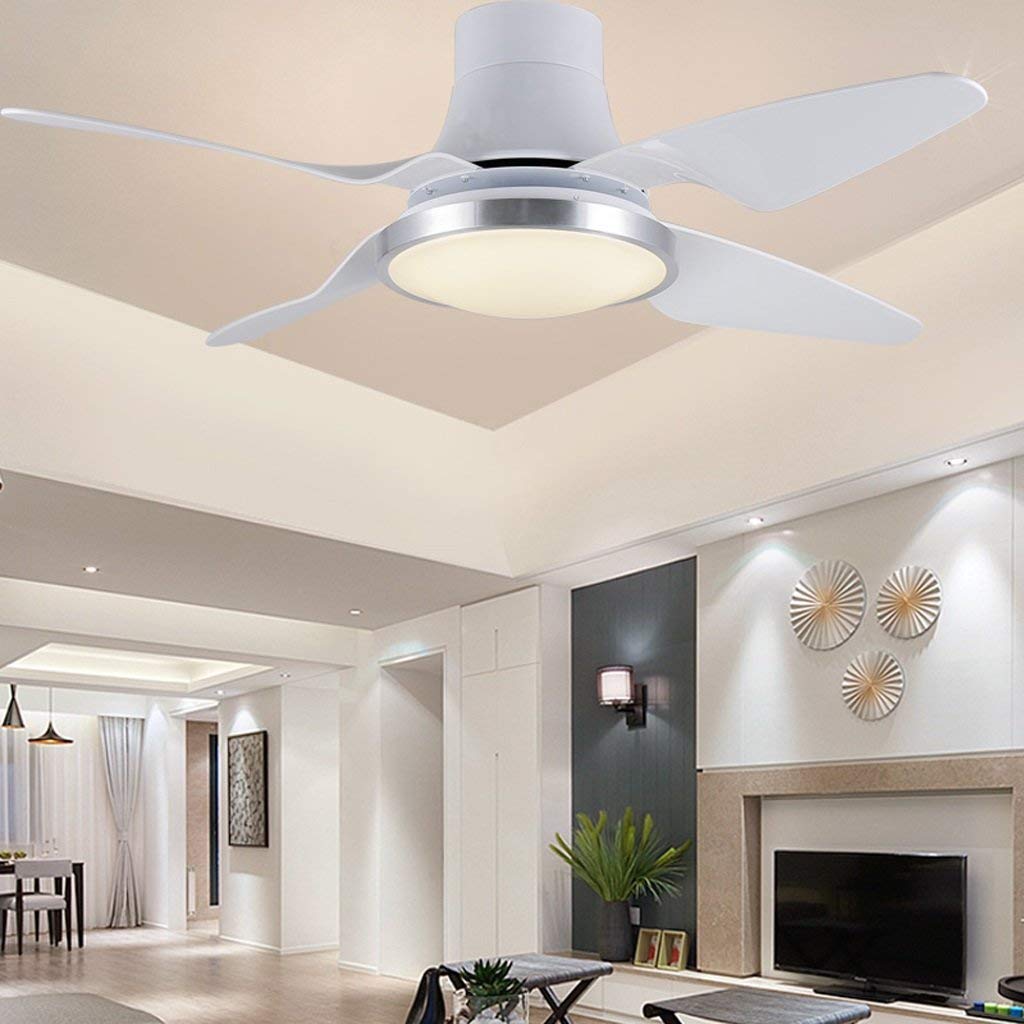 WHKZH Modern Hotel Lounge Ceiling Fan with Green LED Lights - 24W Fanless LED Ceiling Lamp in Monochrome White - Perfect for Hotels, Restaurants, and Upscale Residential Spaces