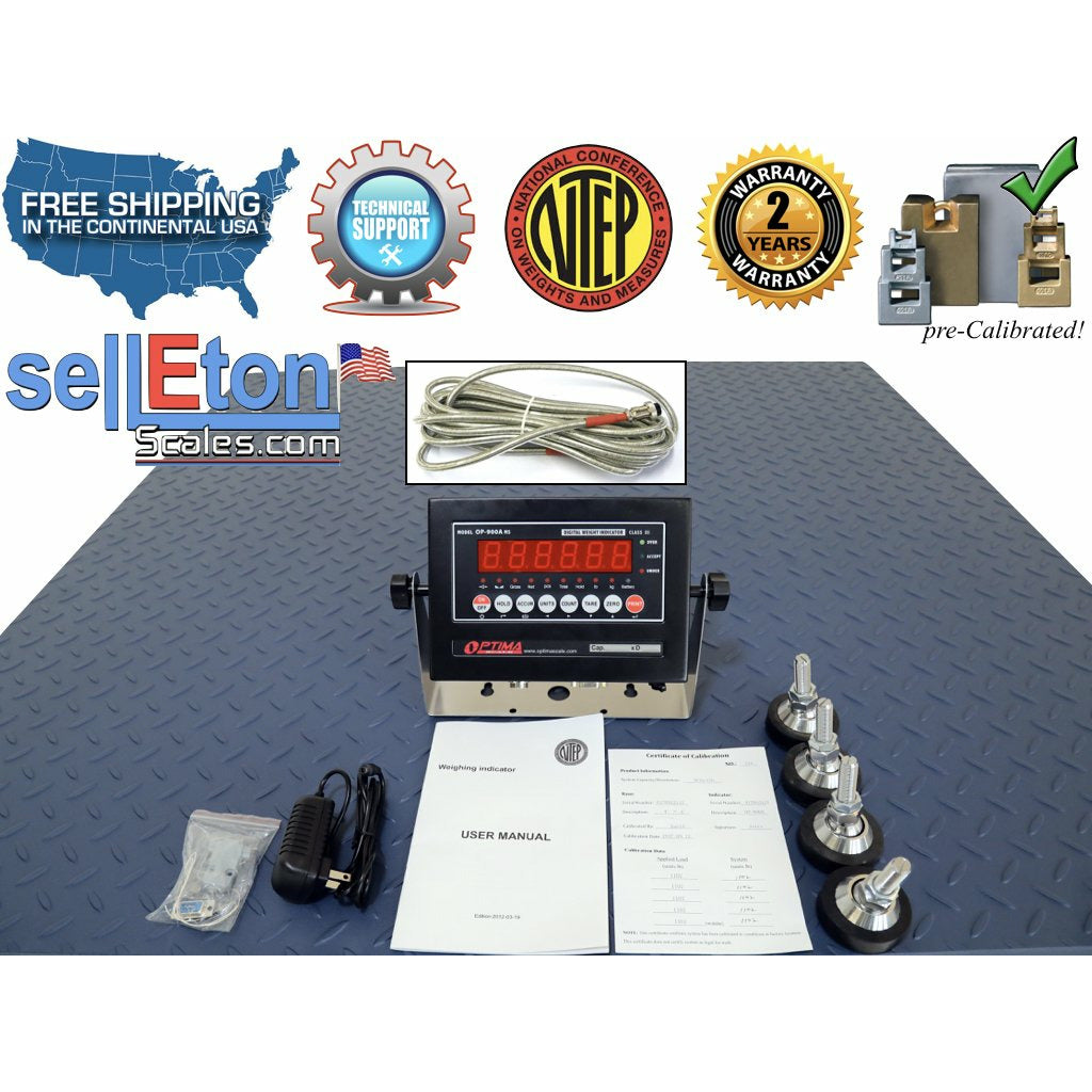 SellEton SL 800 Heavy Duty 3x3 Feet NTEP Legal for Trade Floor Scale - 1000/2500/5000 lbs Capacity Industrial Weighing Scale for Warehouses, Shipping & Logistics