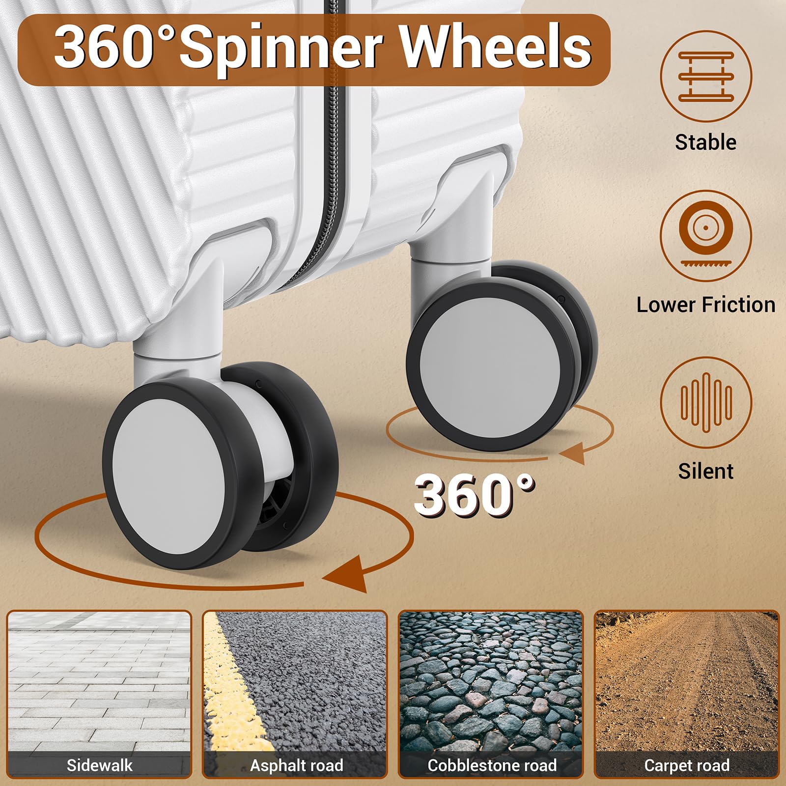 Lightweight Carry-on Luggage with PC Hard Shell, 360° Spinner Wheels & TSA Lock - White Travel Suitcase for Business Trips & Weekend Getaways
